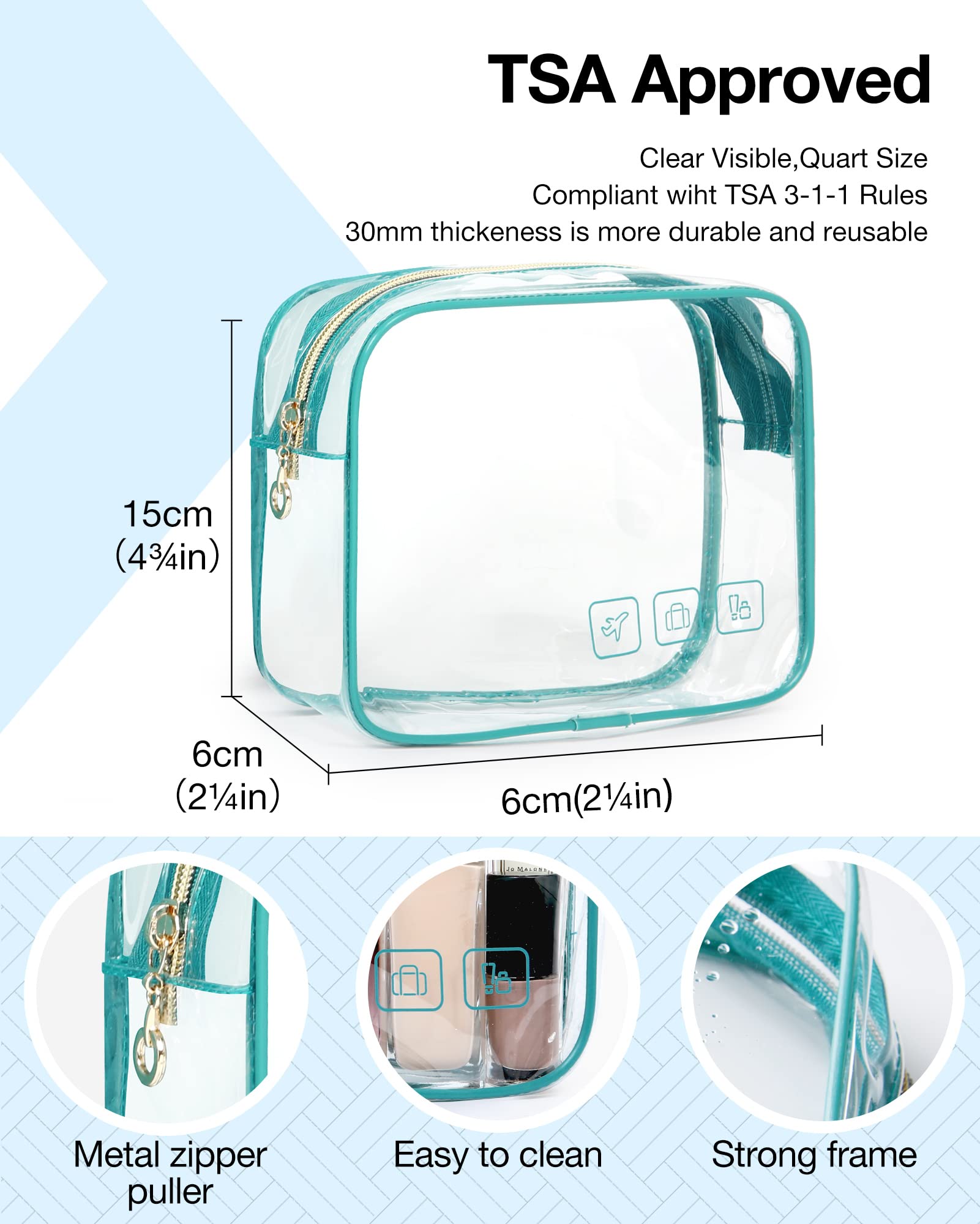 BAGSMART Hanging Travel Toiletry Bag with TSA Approved Transparent Cosmetic Pouch - Large Blue Makeup Organizer for Full-Sized Toiletries | Perfect for Air Travel, Camping & Gym Essentials