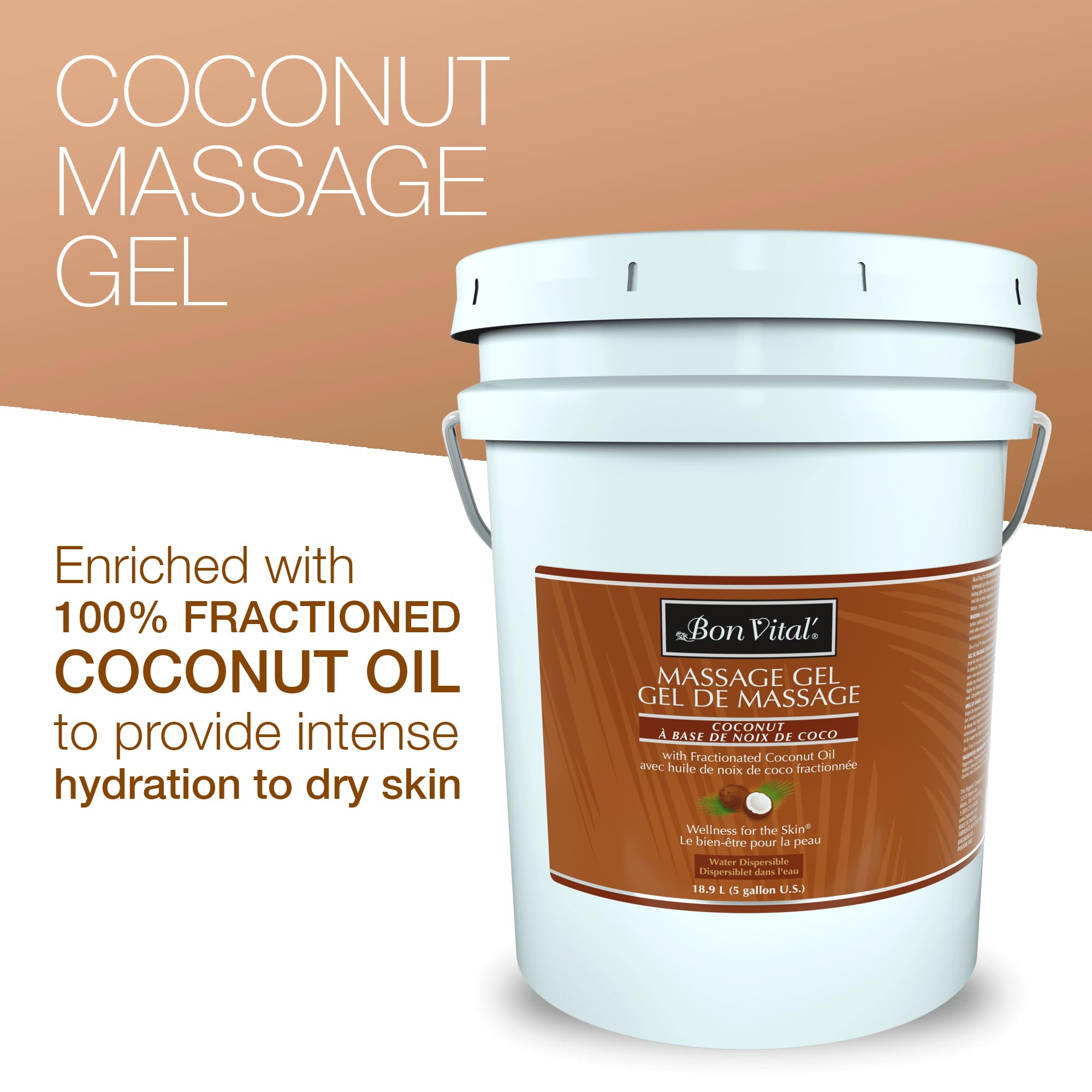 Bon Vital' 100% Pure Fractionated Coconut Oil Massage Gel – Hydrating & Non-Pore Clogging for Back, Neck & Body Massage – 5 Gallon Bulk Size (Label May Vary) – Perfect for Professional Spa, Home Relaxation & Couples Massage Therapy