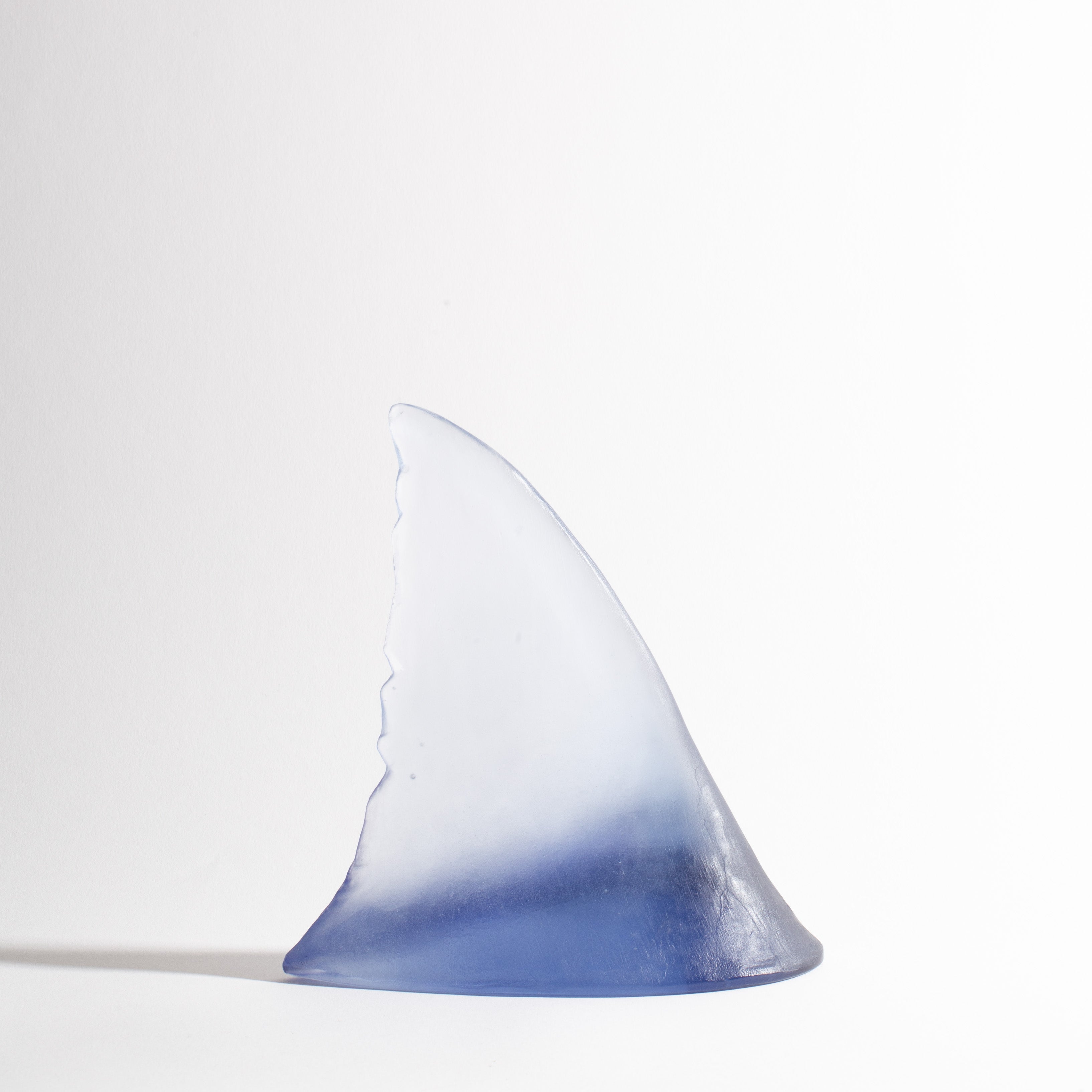 Handmade Glass Shark Fin Sculpture - Unique Denim Blue Art Decor for Home & Office | Modern Coastal Decor, Gift for Shark Lovers, Minimalist Shelf Display