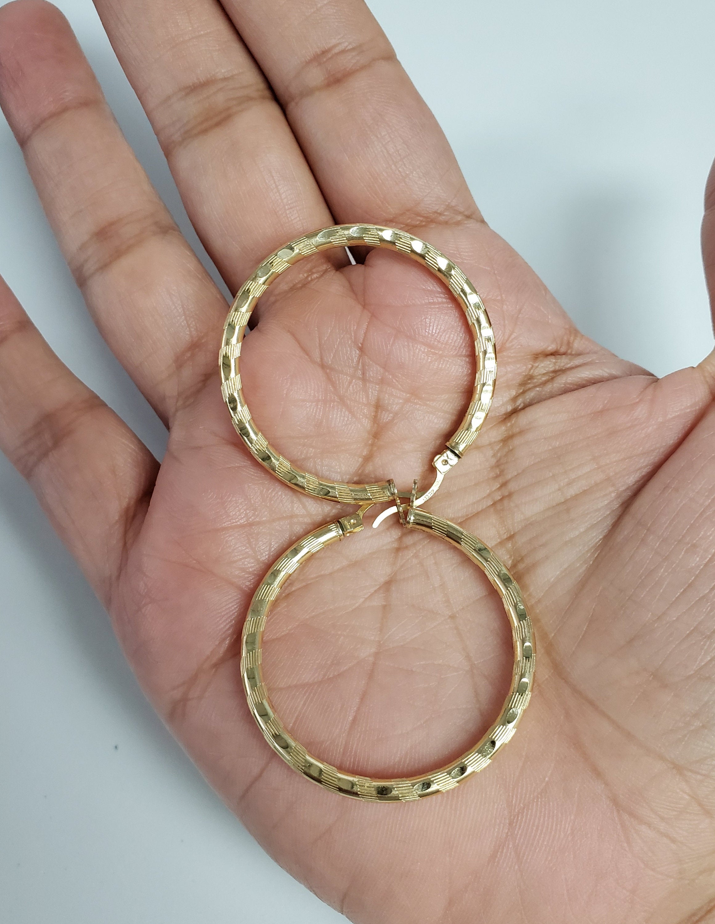 14K Yellow Gold Diamond Cut Hoop Earrings - 24MM & 38MM Sizes for Women | Perfect for Everyday Wear, Parties & Special Occasions