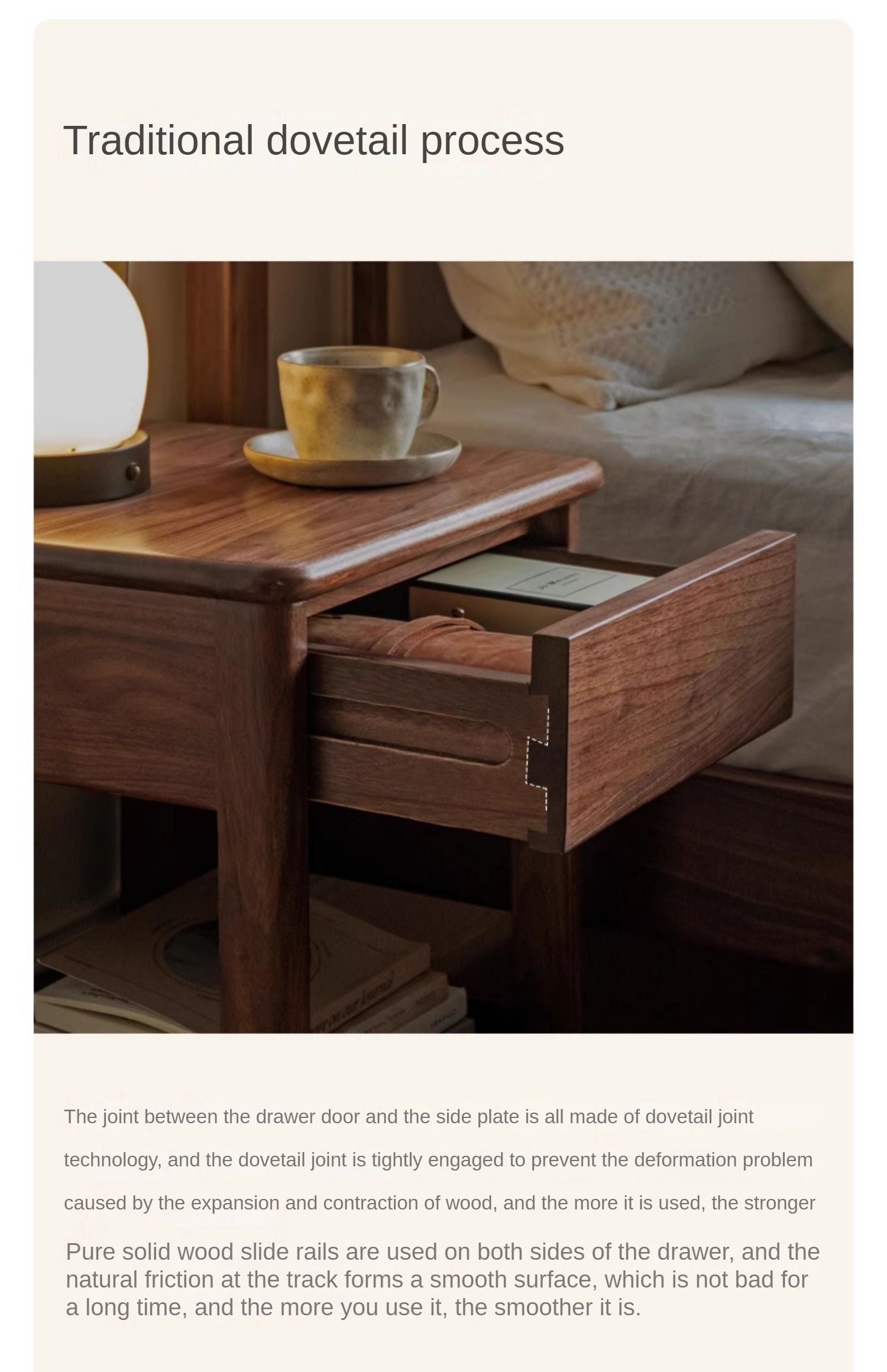 Solid Black Walnut and Ash Wood Nightstand with 2 Drawers - Stylish Bedside Storage Cabinet for Bedroom, Living Room, or Office