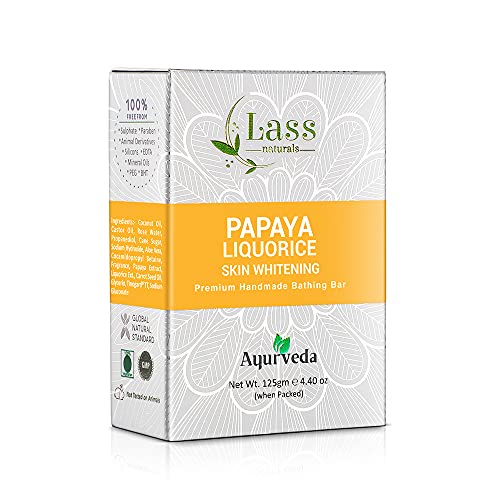Lass Naturals Papaya & Licorice Handmade Soap - Natural Skin Whitening & Brightening Bar, 125g - Gentle Exfoliating & Moisturizing for Soft Skin - Perfect for Daily Face & Body Care Routine