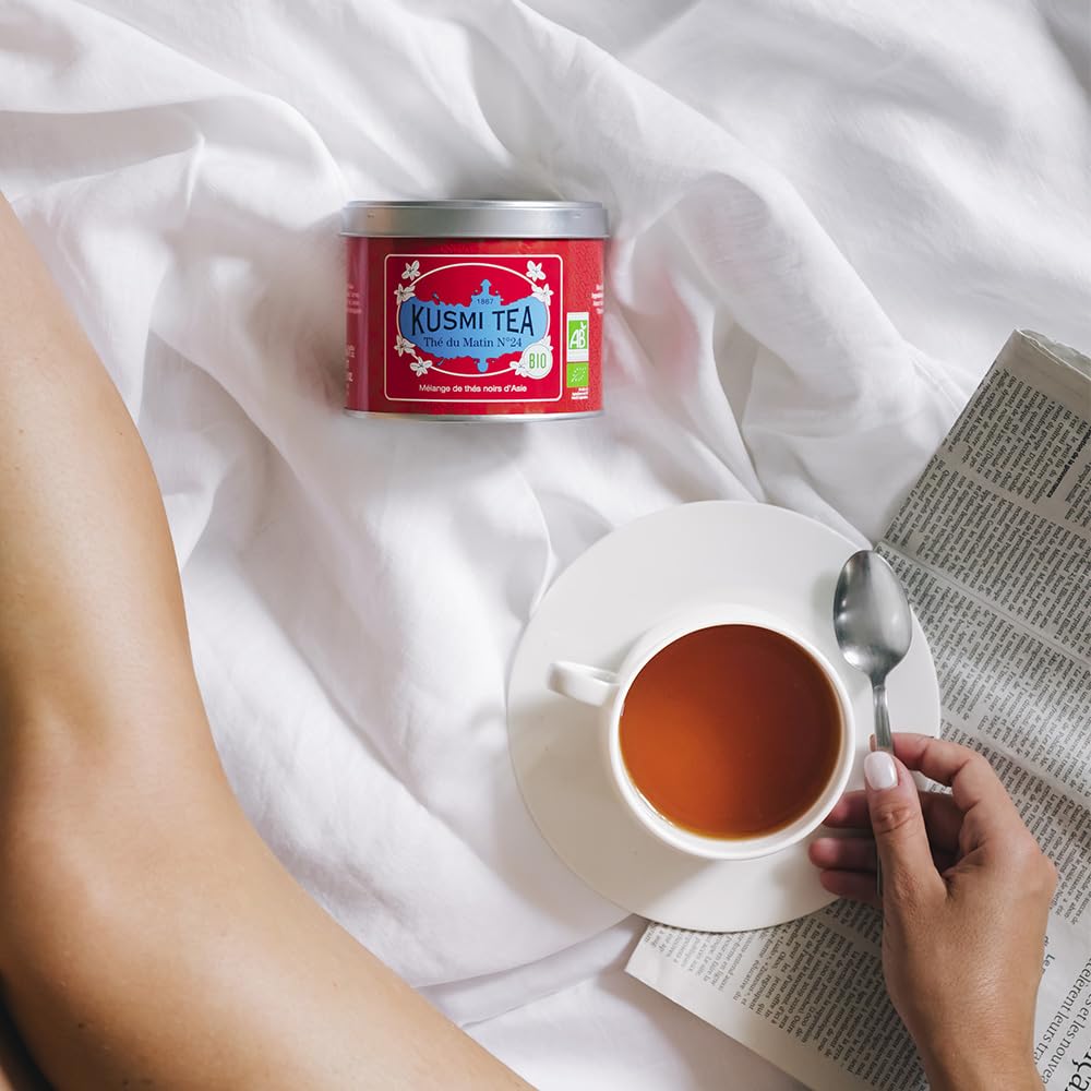 Organic KUSMI TEA Morning No.24 Loose Leaf Black Tea Blend - Grand Yunnan, Ceylon & Assam - 100g Tin | Perfect for Breakfast, Afternoon Tea & Gifts