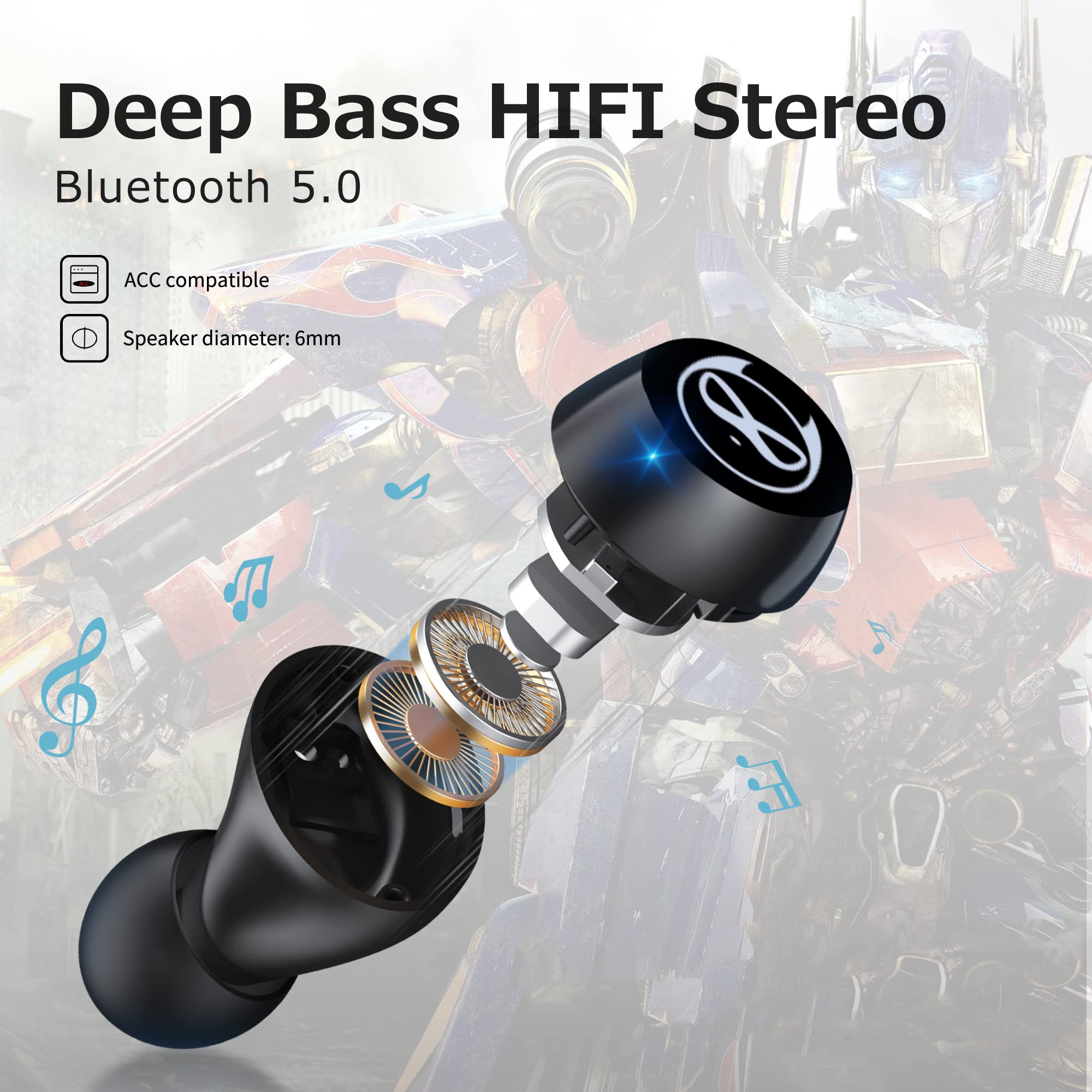 AMAFACE Wireless Bluetooth Earbuds with Charging Case - IPX5 Waterproof, Bass Sound, Touch Control, 36H Playtime for Running, Gym & Travel - Cool Design Sports Headphones with Built-in Mic