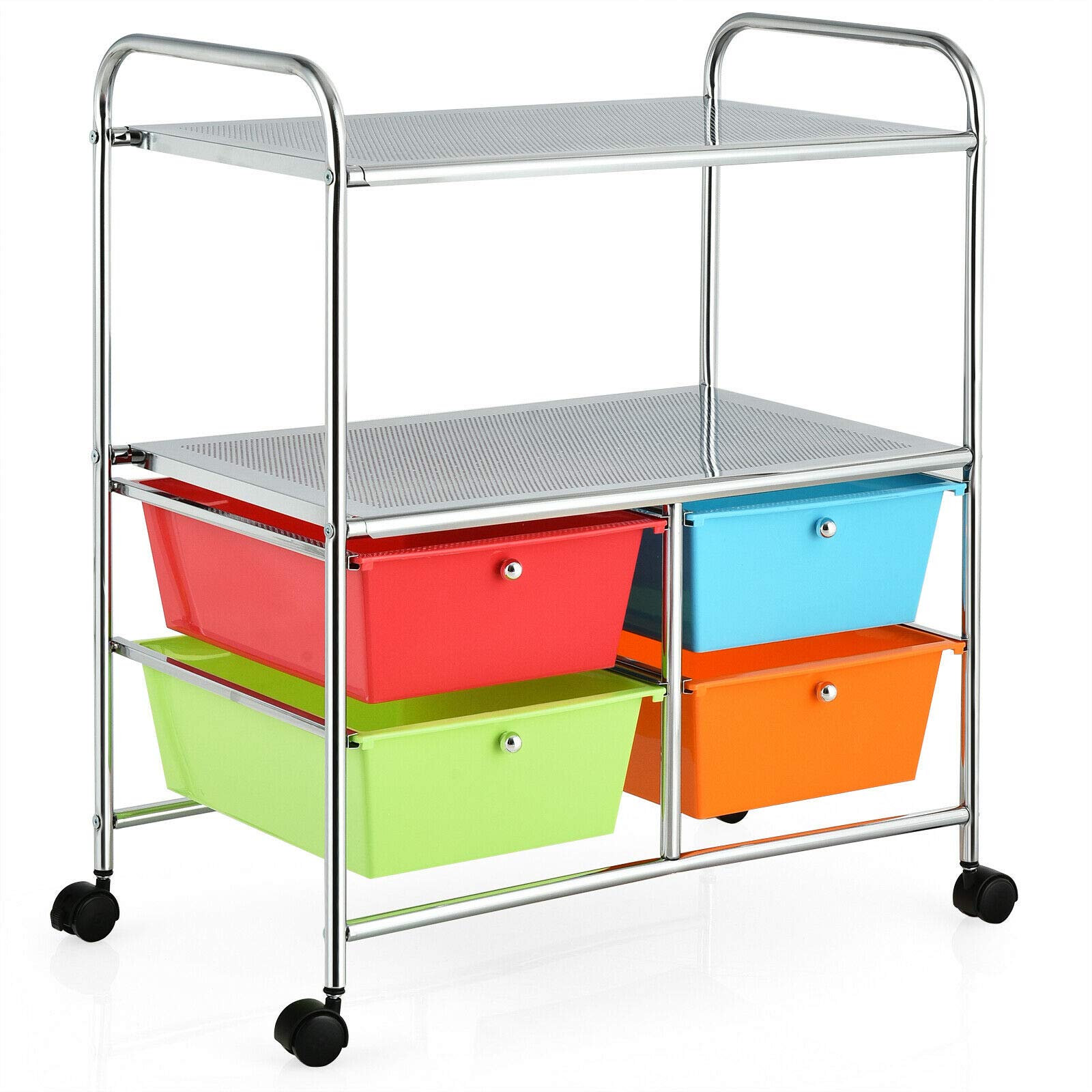 4-Tier Rolling Storage Cart with 4 Drawers & 2 Open Shelves - Organizer for Towels, Toiletries, Books, Office Supplies & Kitchen Spices - Perfect for Kitchen, Bathroom, Living Room & Office Organization (Black)