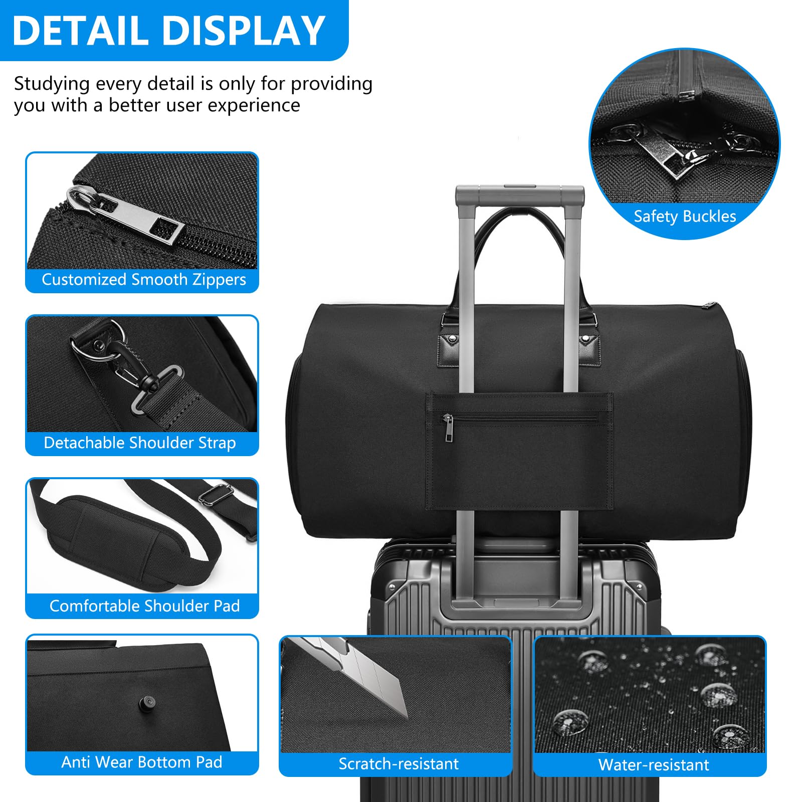 **Waterproof Convertible Carry On Garment Bag for Travel - 2-in-1 Large Luggage Dress & Weekender Bag with Shoe Pouch for Men | Business Trips, Vacations & Formal Events**