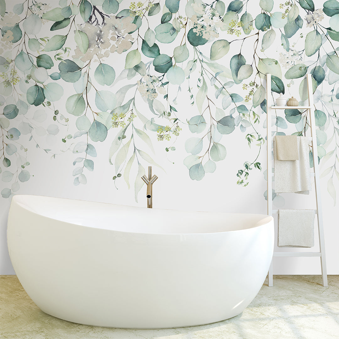 Eucalyptus and Flowers Wall Mural CCM135 - Self-Adhesive Peel and Stick Wallpaper for Bedroom, Living Room, Nursery Decor