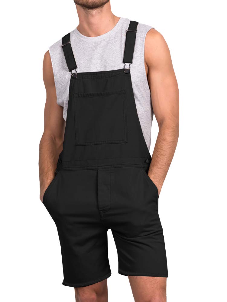 Runcati Men's Casual Bib Overalls - Lightweight Cotton Denim Jumpsuit with Pockets | Loose Fit Shorts for Walking, Hiking & Outdoor Activities