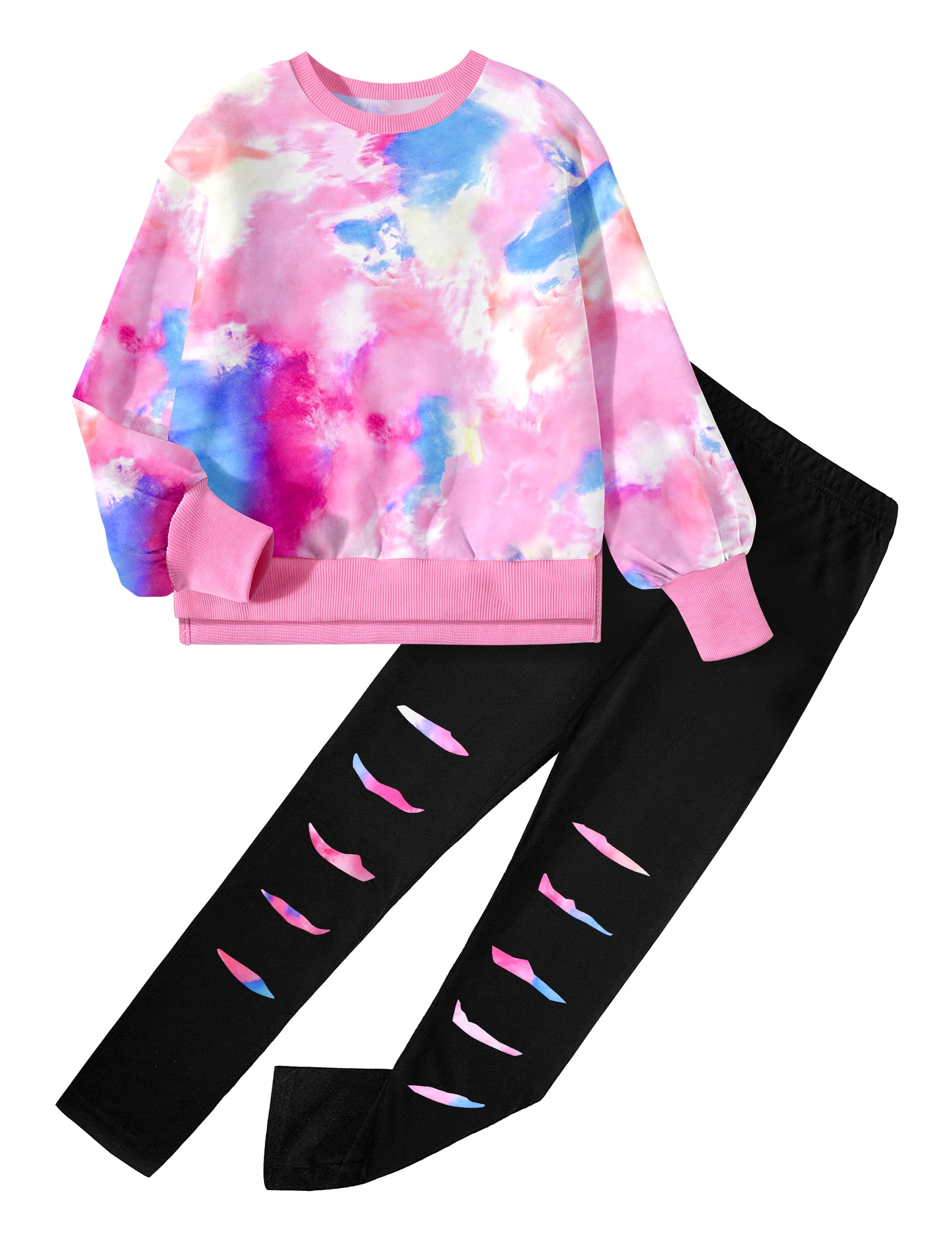 Tie Dye Sweatshirt and Leggings Set for Girls 6-14T | 2-Piece Fall Winter Outfit | Cute Casual Clothes for School, Playdates & Weekend Wear
