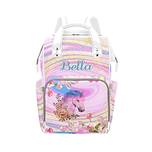 **Personalized Unicorn Diaper Backpack for Moms - Custom Name Floral Baby Bag with Colorful Patterns, Nursing & Travel Daypack - Perfect Gift for New Moms & Baby Showers (Ideal for Daycare, Park Outings & Family Trips)**