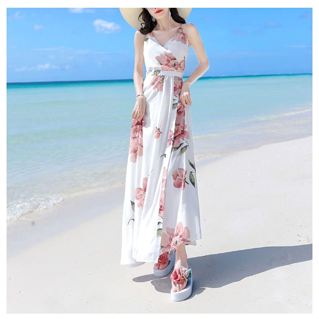 HWYDZ Printed Long Chiffon Skirt for Women - Flowy Beach Dress, Seaside Vacation Outfit, Summer Maxi Skirt (White, Size M) | Perfect for Beach Trips, Resort Wear & Summer Parties