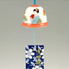 Authentic Arita Yaki Japanese Wind Bell - Handcrafted Ceramic Furin with Folding Fan & Geisha Design | Japanese Wind Chime for Garden, Patio & Home Decor