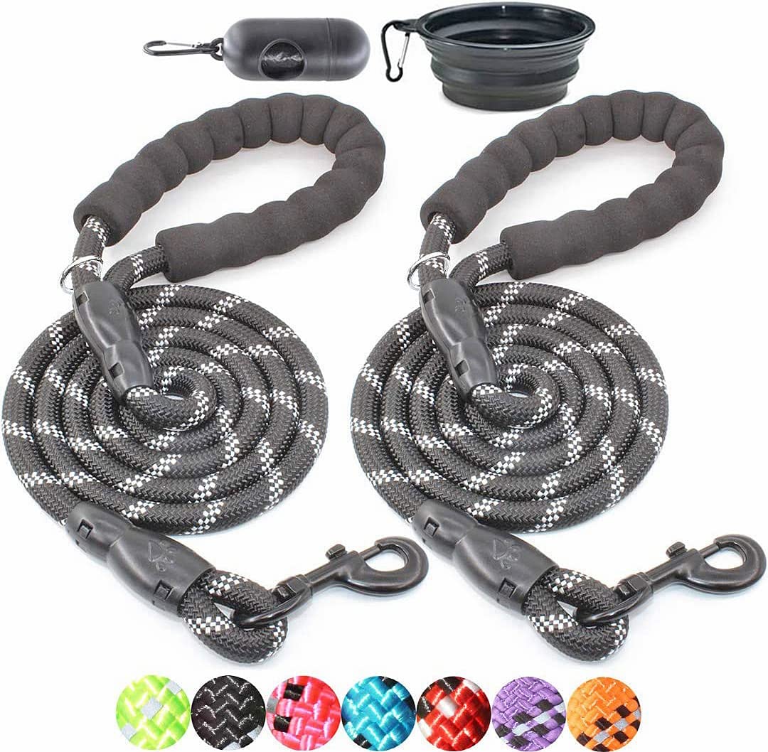 BAAPET 2 Pack 5/6 FT Reflective Dog Leash with Padded Handle - Strong Nylon Leash for Small, Medium & Large Dogs - Perfect for Walking, Running, Night Safety & Outdoor Adventures
