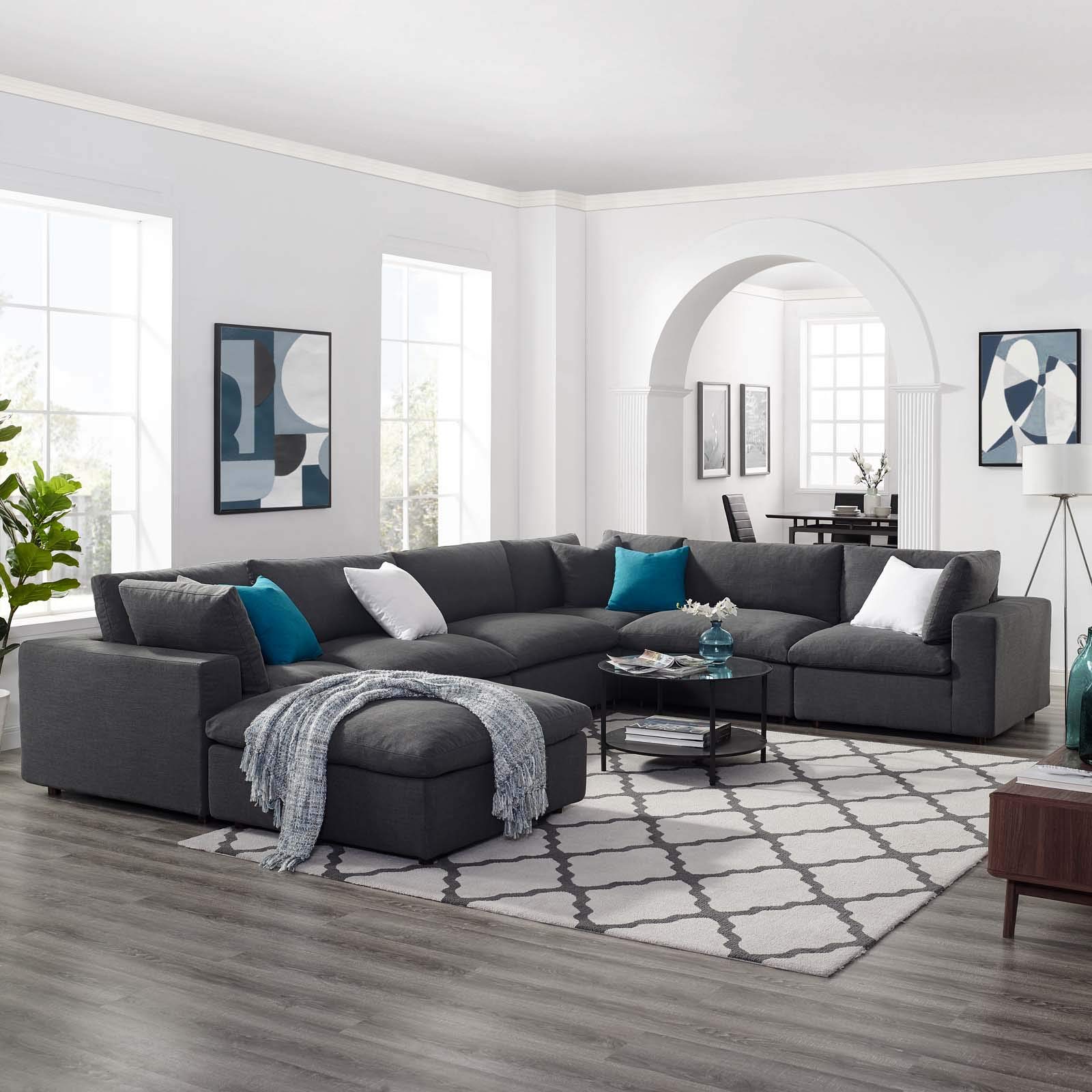 Modern Contemporary Urban Design Fabric Sectional Sofa Set for Living Room, Lounge, Club & Lobby - Gray (Perfect for Small Spaces & Stylish Home Decor)