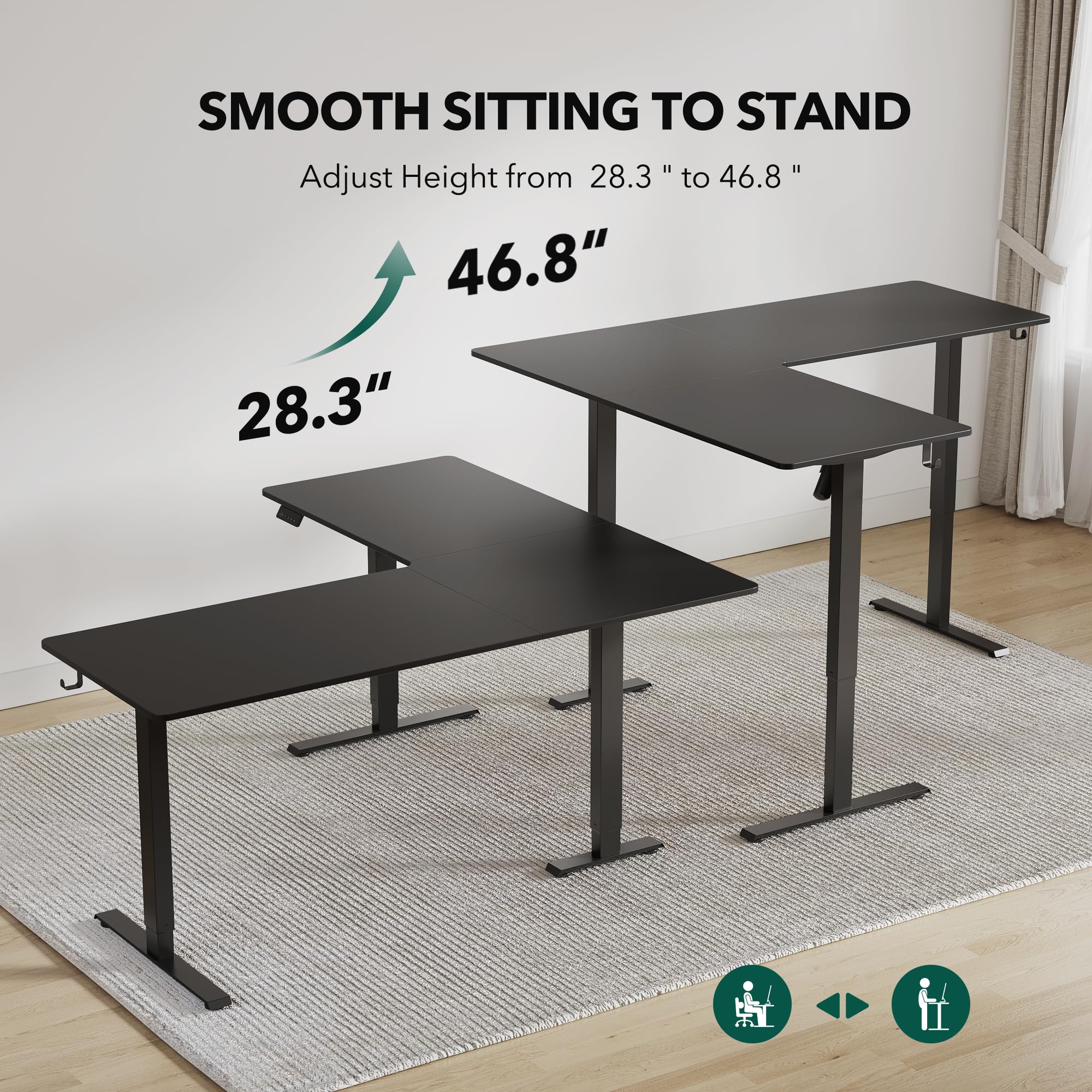 FEZIBO L-Shaped Electric Standing Desk with Adjustable Height, 63