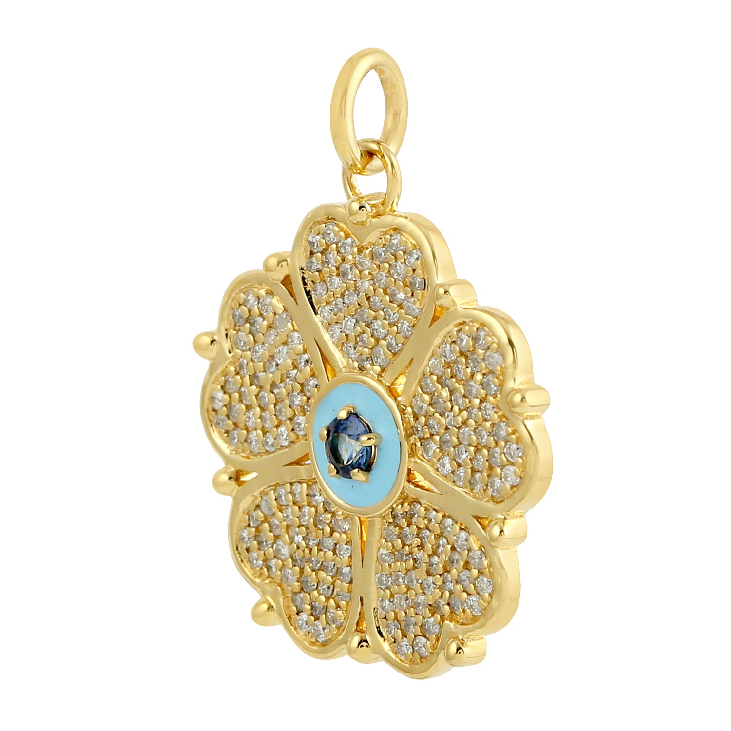 Blue Sapphire & Diamond Evil Eye Pendant Necklace in 14K Yellow Gold - Elegant Micro Pave Heart Design with Enamel Accents - Perfect for Protection Jewelry, Gifts & Everyday Wear