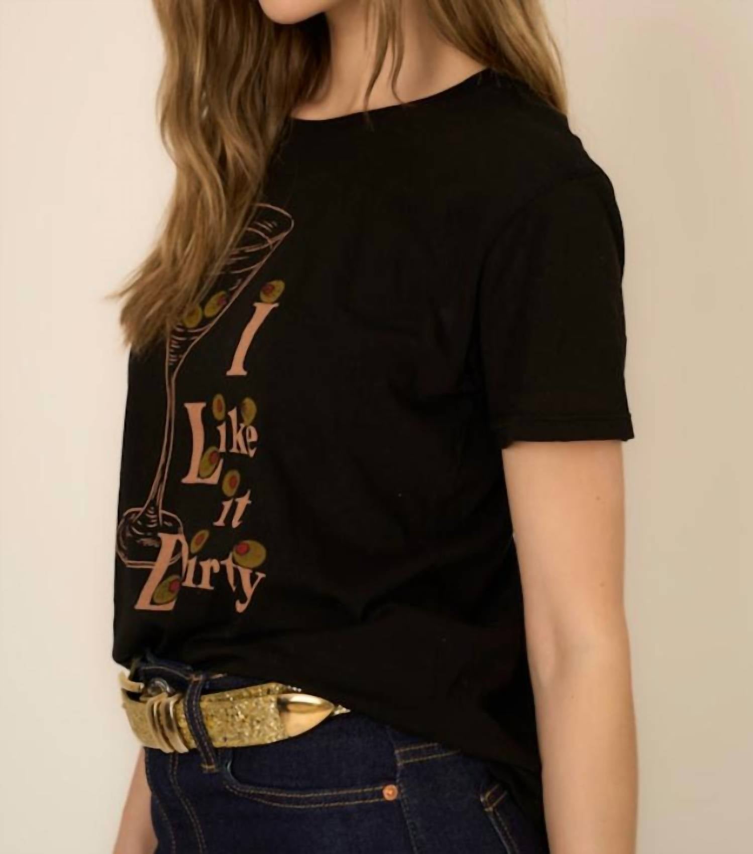 Dirty Martini T-Shirt for Women - Black Graphic Tee - Funny Cocktail Party Outfit for Bar Nights & Girls Night Out