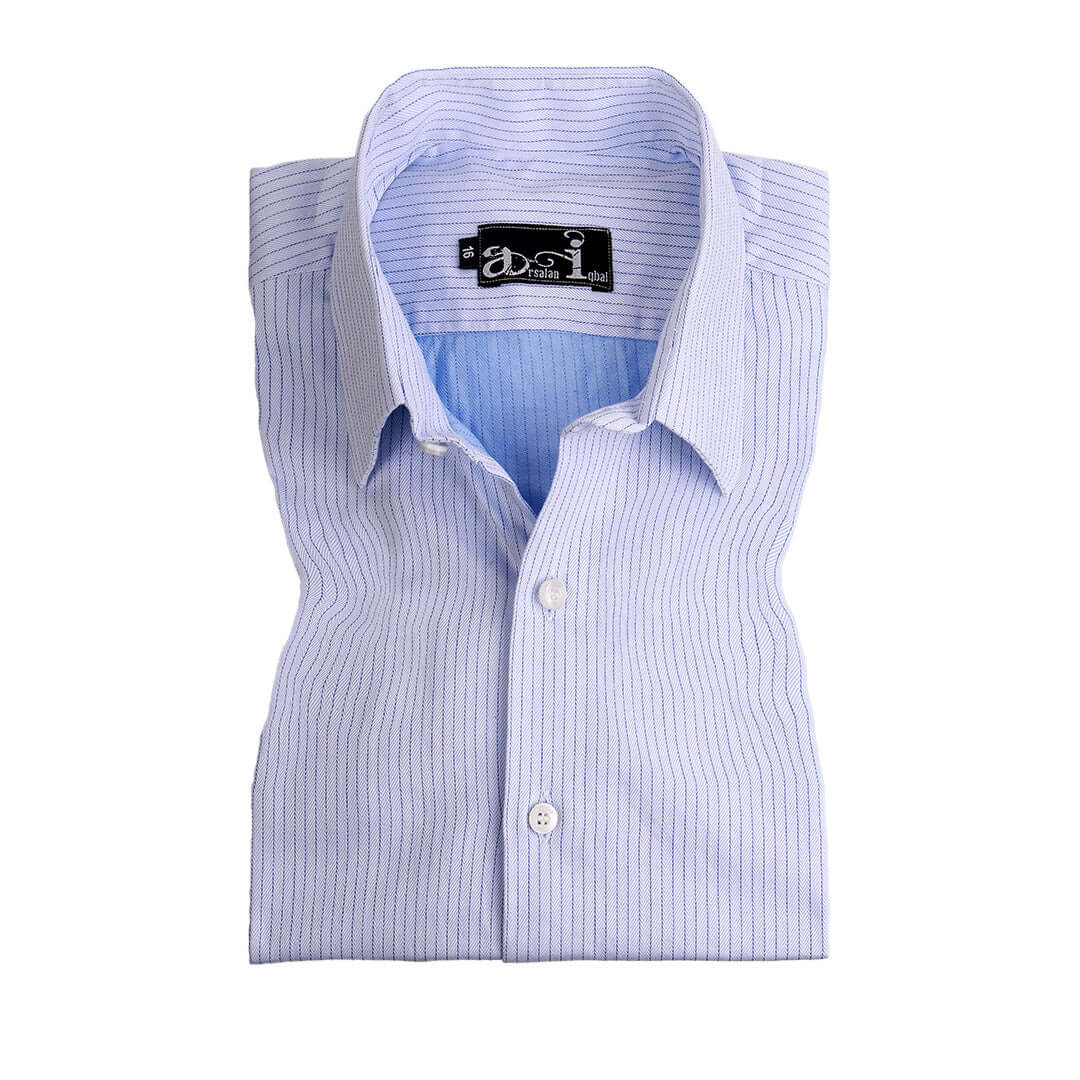 Stylish Light Blue Slim Fit Striped Dress Shirt for Men - Perfect for Business Meetings, Weddings & Formal Occasions