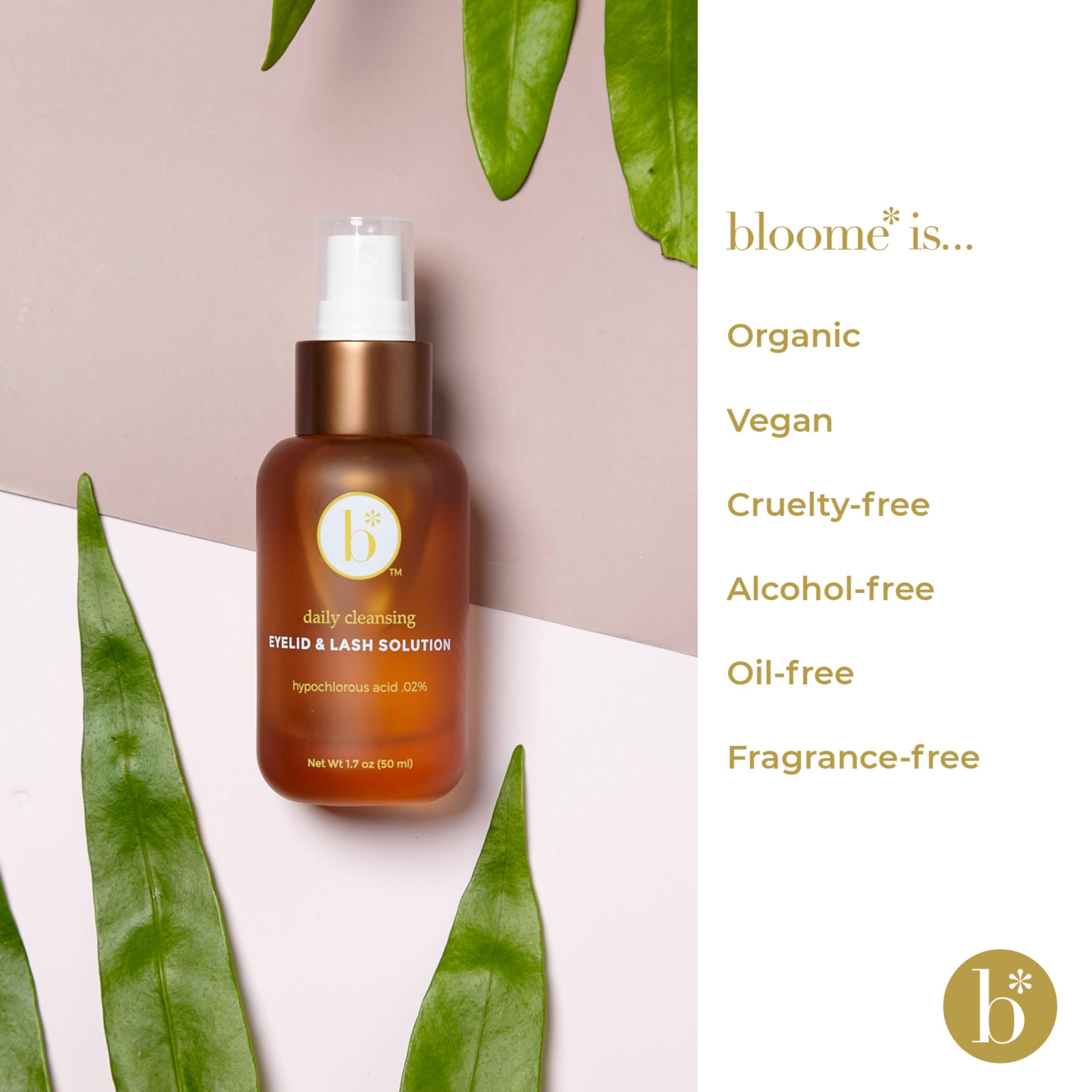 Bloome Hypoallergenic Eyelid & Lash Cleanser Spray - Gentle .02% Hypochlorous Acid Formula for Eye Comfort & Eyelid Hygiene | Safe for Lash Extensions | 50ml (1.7 fl oz) | Perfect for Daily Eye Care, Contact Lens Wearers & Post-Eyelash Extension Maintenance
