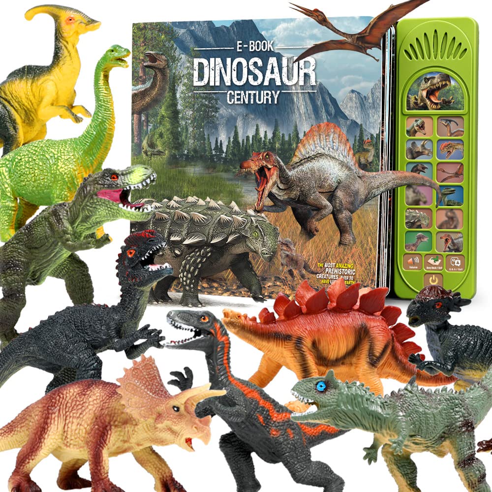 FRUSE 12Pcs Dinosaur Toys for Kids Ages 3-6 - Realistic Dinosaur Figures with Interactive Sound Book, Roaring Sounds, Educational Stories & Q&A - Best Dinosaur Gift for Boys & Girls - Perfect for Playtime, Learning & Birthday Gifts