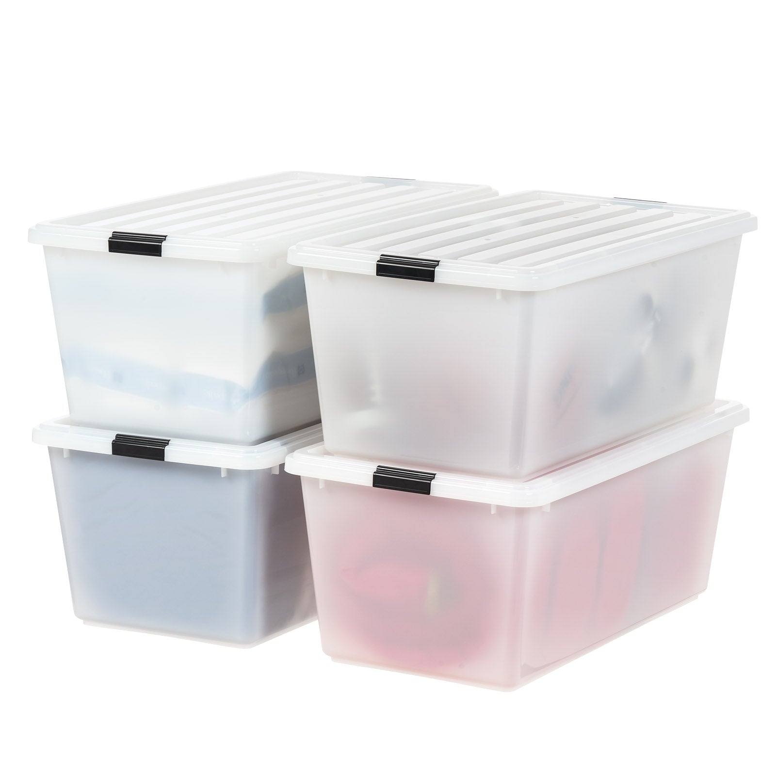 Stackable Buckle Down Storage Box 91 QT (4 Pack) - Organize Closet, Garage & Home Storage Solutions