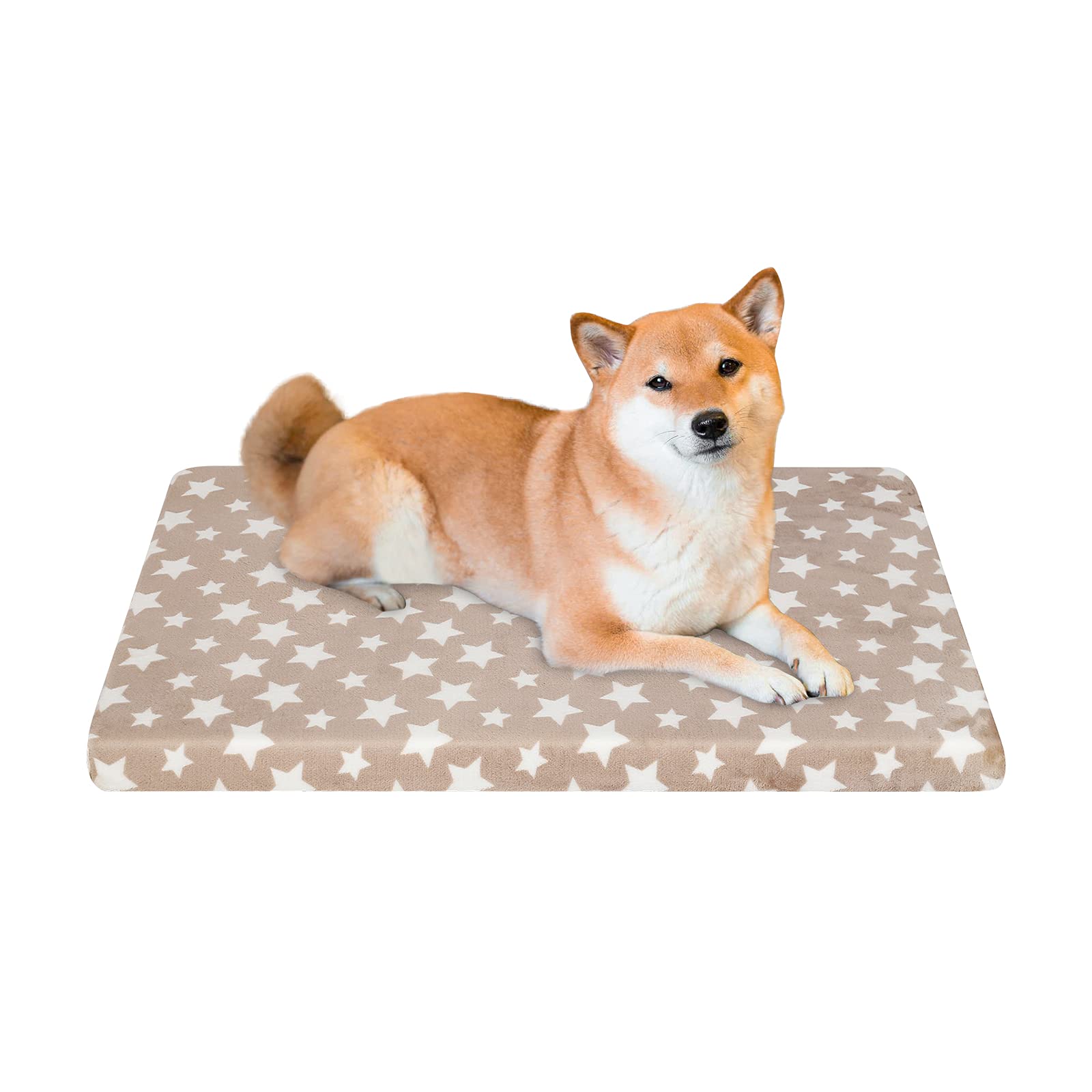 EMPSIGN Waterproof Reversible Dog Bed Crate Pad - Cooling & Warming Pet Mattress with Removable Washable Cover, High Density Foam for Small to XX-Large Dogs (Beige Star Pattern) - Perfect for Crates, Kennels & Indoor Use