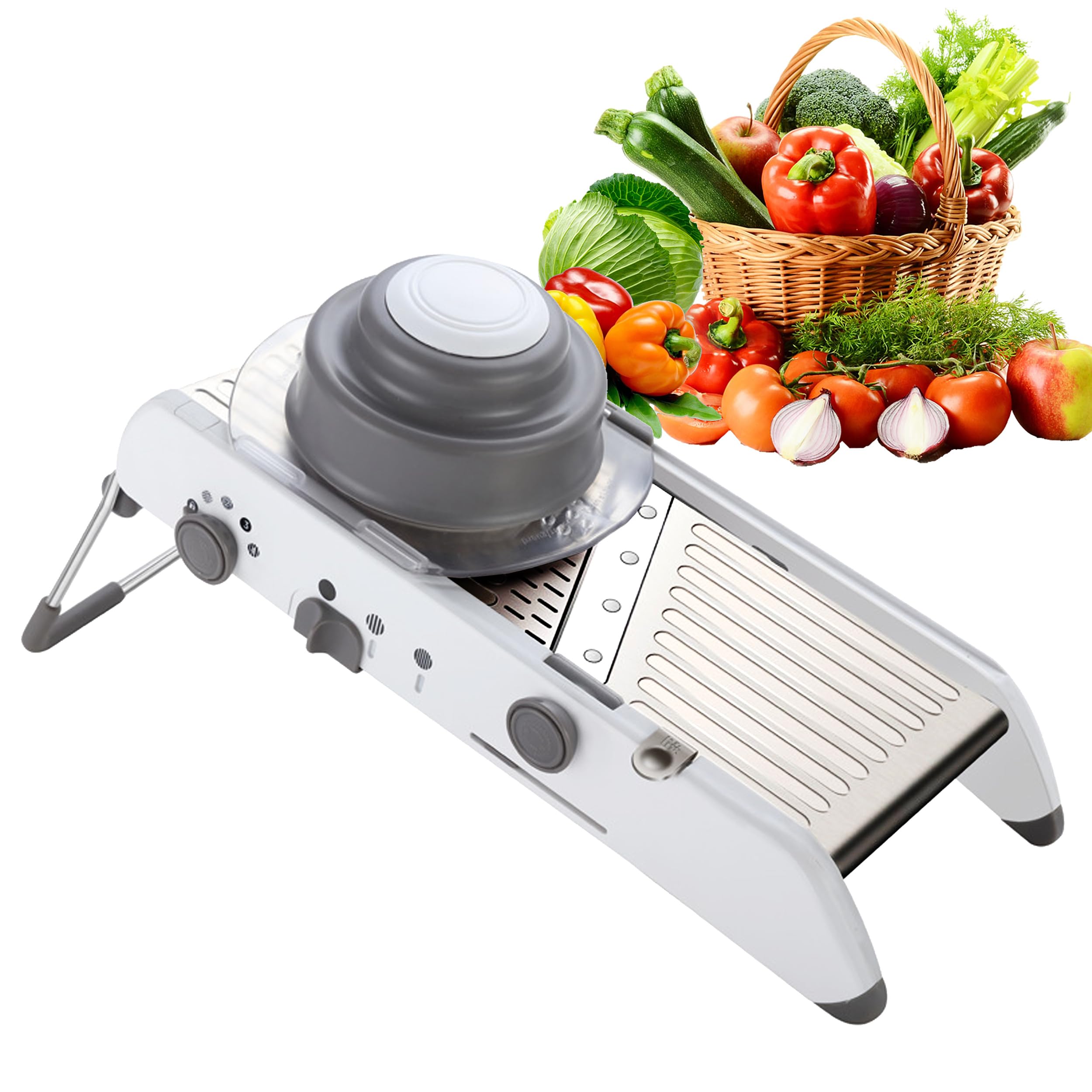 Premium Stainless Steel Mandoline Slicer - Adjustable Vegetable & Potato Slicer with French Fry & Waffle Cutter | Professional Kitchen Mandolin for Perfect Slicing, Dicing & Julienne | Ideal for Salads, Meal Prep & Healthy Cooking