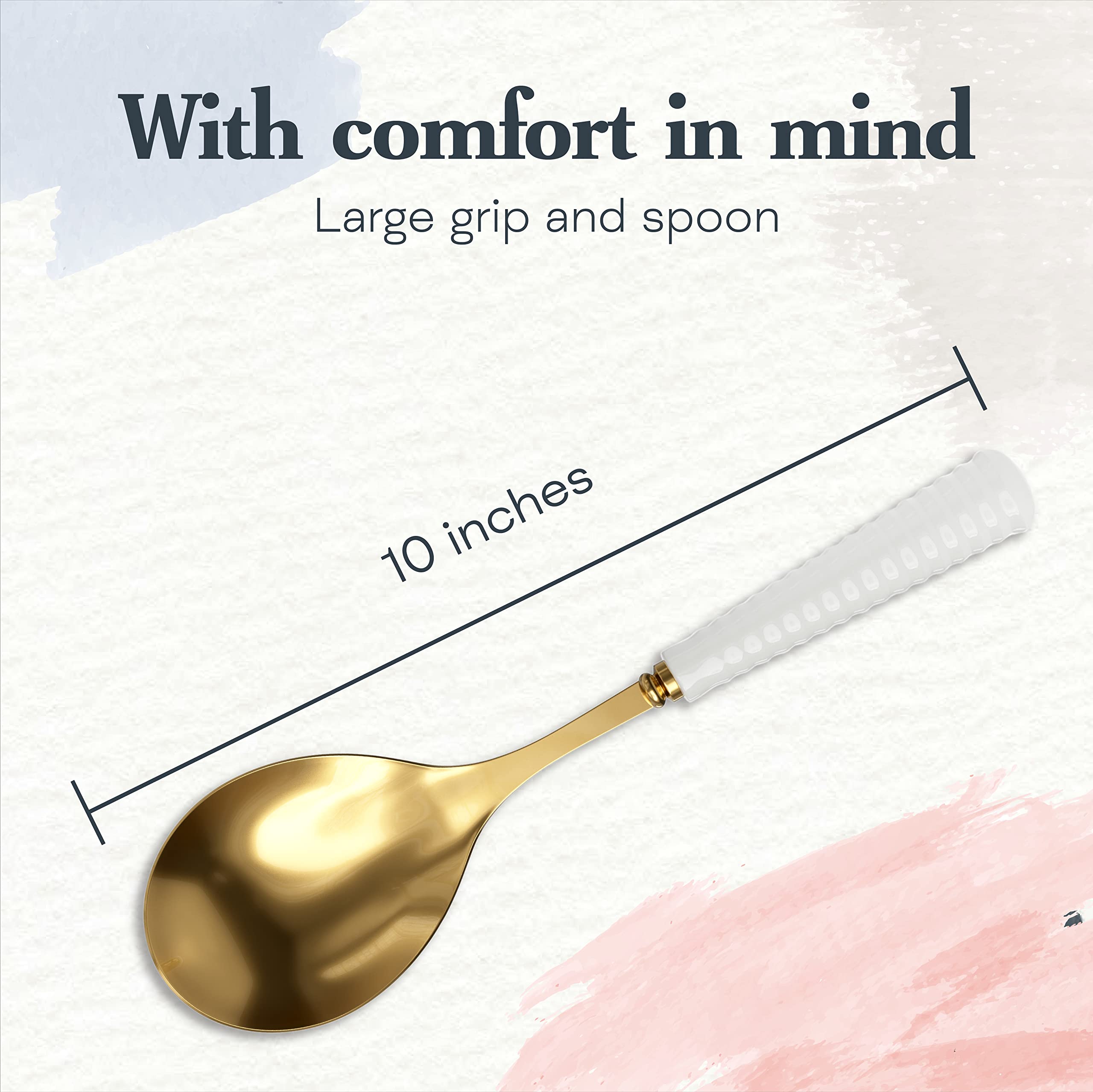 Sophie Conran Gold Serving Spoon 10 Inch - Elegant Ceramic Handle Pasta Spoon for Casseroles, Salads & Entertaining - Perfect for Dinner Parties, Holiday Meals & Formal Dining