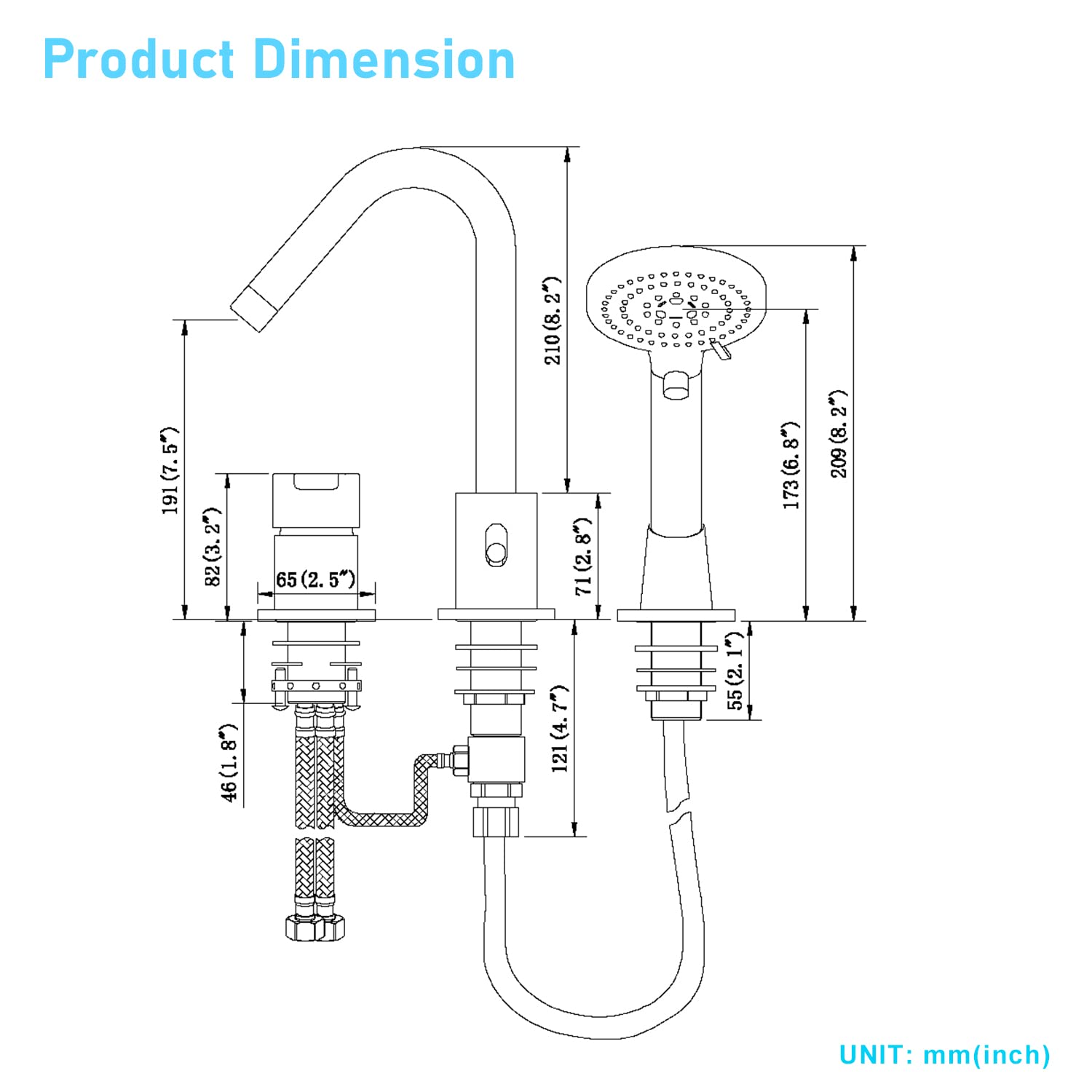 CREA Black Roman Tub Faucet Set - 3-Hole Deck Mount with Hand Shower, Spout Diverter & Pull-Out Sprayer for Bathtub | Modern Bathroom Faucet for Spa-Like Relaxation & Luxury Bathing Experience