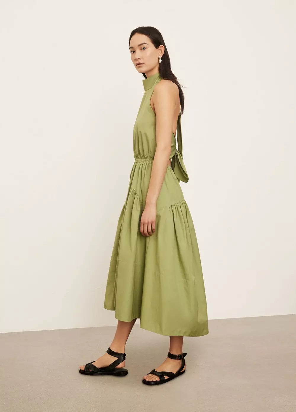 Elegant Draped Neck Halter Dress in Pistachio Green - Perfect for Summer Parties, Beach Vacations & Date Nights