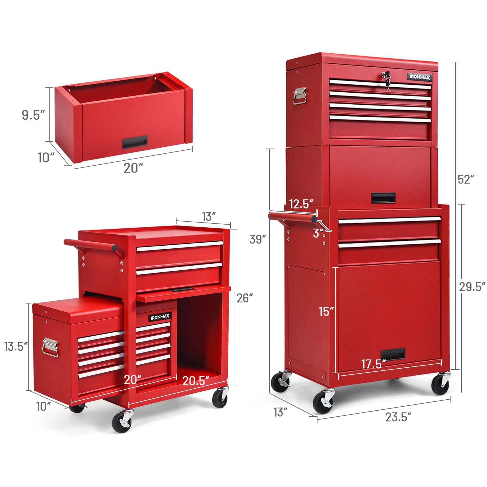 6 Drawer Rolling Tool Chest with Wheels & Lock - 3-in-1 Tool Cabinet with Sliding Drawers & Removable Top Box - Heavy Duty Garage Workshop Tool Storage for Mechanics, DIY & Home Improvement Projects