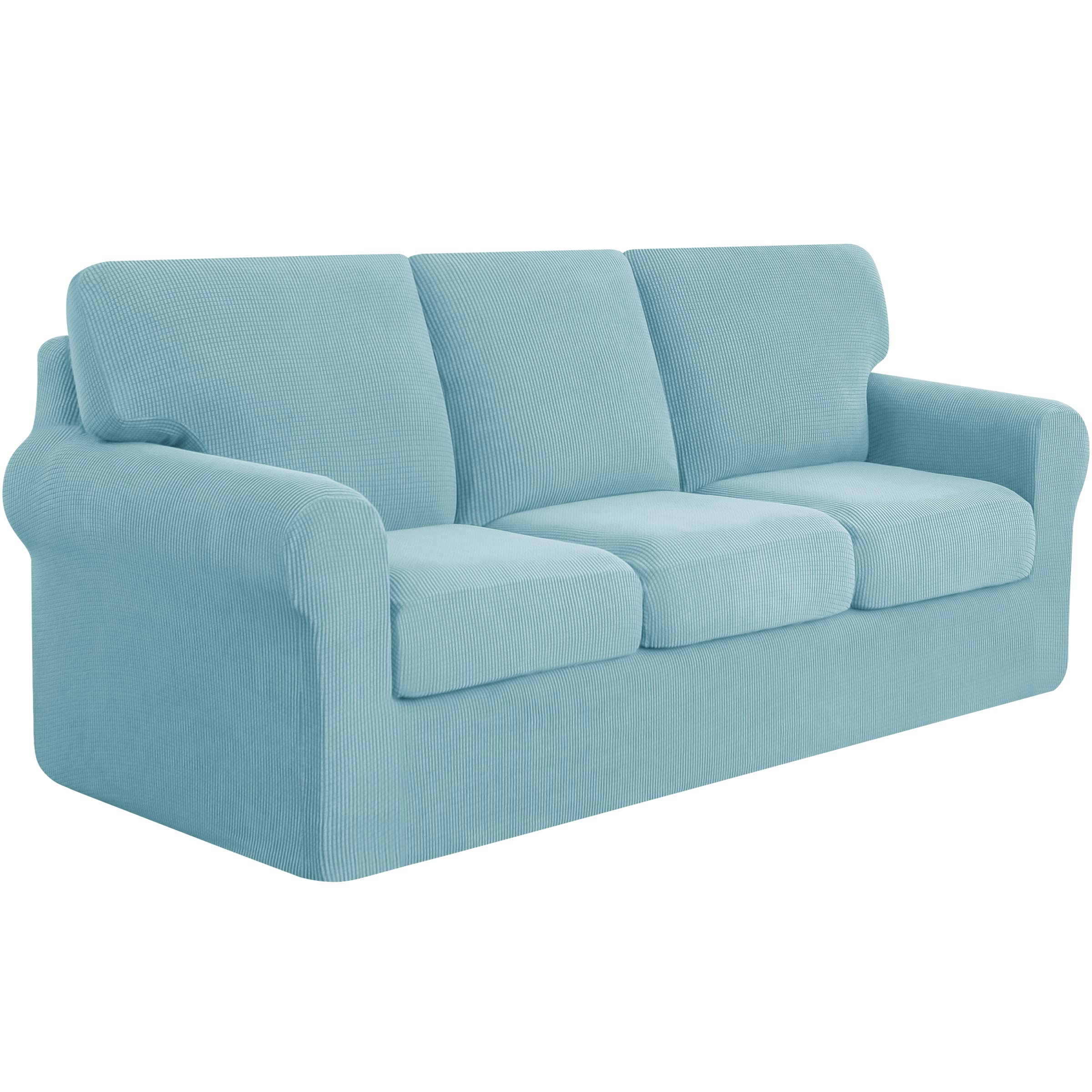 SUBRTEX 7-Piece Stretch Sofa Slipcover Set - Washable Couch Cover for 3-Cushion Sofas with Individual Backrest Covers, Steel Blue (Large) - Perfect for Living Room Furniture Protection & Home Decor Upgrade