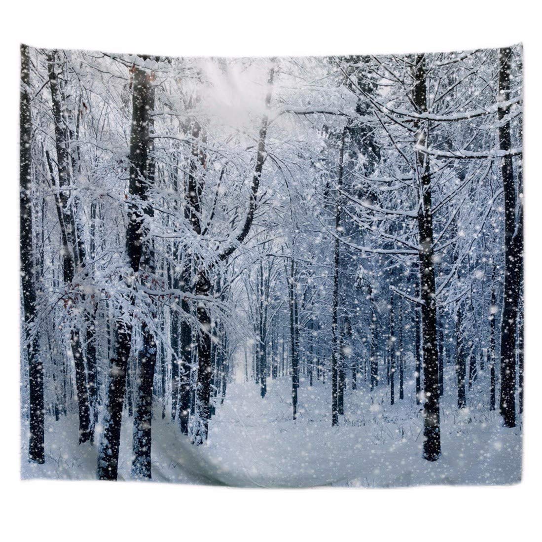 Winter Snowy Forest Landscape Tapestry - White Hoarfrost Trees Nature Scenery Print Wall Hanging & Window Curtain for Home Decor | Perfect for Living Room, Bedroom, or Dorm