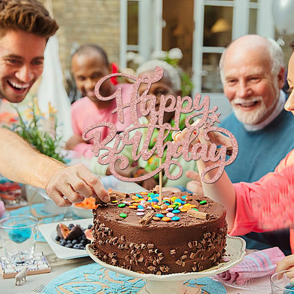 Rose Gold Happy Birthday Cake Topper - Elegant Birthday Sign Decoration for Cakes | Perfect for Birthday Parties, Anniversaries & Special Celebrations