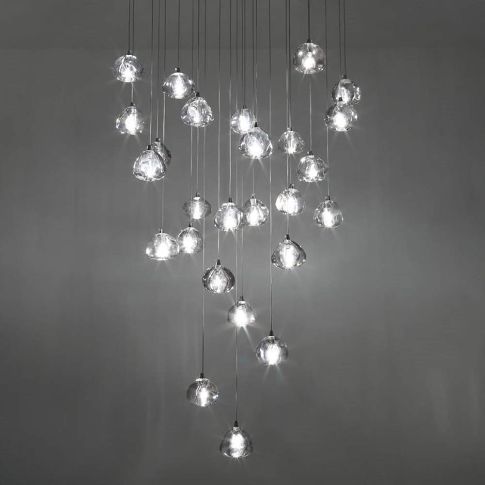 Modern Crystal Chandelier LED Pendant Light - 26-Light Square Raindrop Ceiling Fixture with Crystal Balls (19.7