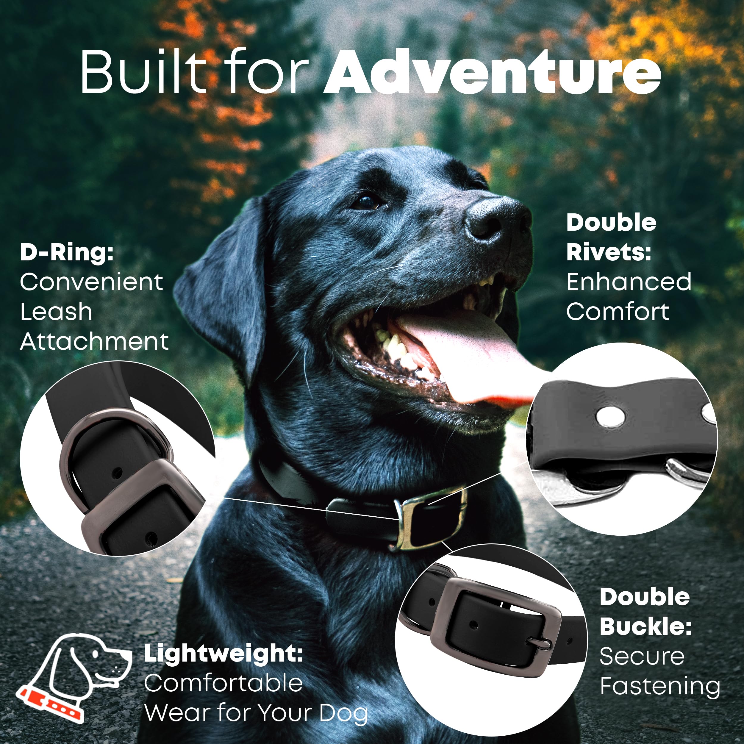 **Heavy Duty Biothane Dog Collar with Double Buckle & D Ring – Adjustable, Chew Proof & Waterproof – Vinyl Coated for Comfort – Perfect for Medium Dogs – Ideal for Outdoor Adventures, Training & Daily Walks**