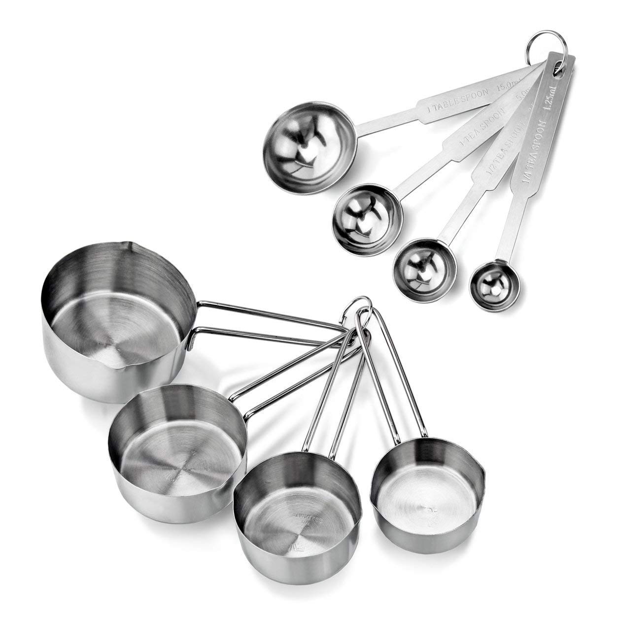 LISHONN Heavy Duty Stainless Steel Measuring Spoons and Cup Set - 8-Piece for Dry & Liquid Ingredients | Perfect for Baking, Cooking & Spice Storage | Dishwasher Safe Kitchen Essentials