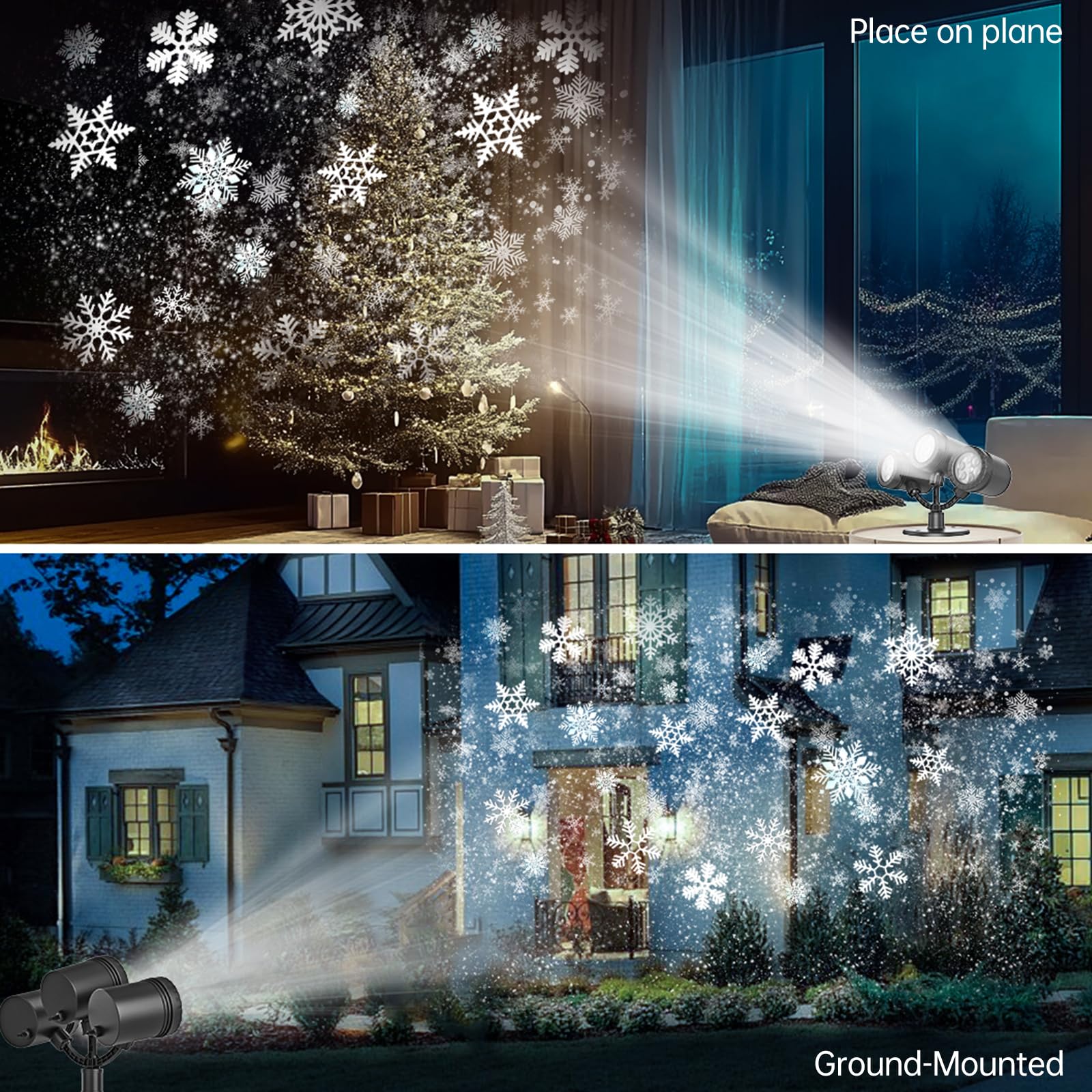 2024 Upgraded Christmas Snowflake Projector Lights - Outdoor Waterproof LED Snowfall Light Show for Holiday Decorations | Perfect for Christmas Yard, Garden, Party and Home Decoration