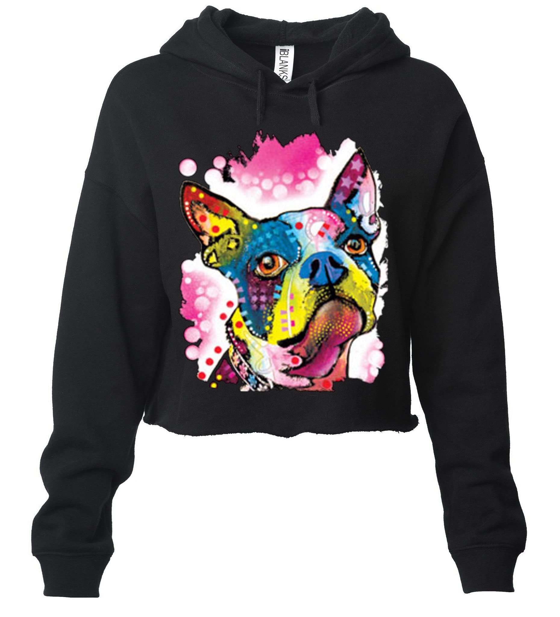 Junior's Neon Boston Terrier Black Cropped Fleece Hoodie - Soft & Stylish Pullover for Girls | Perfect for Casual Wear, School & Outdoor Activities