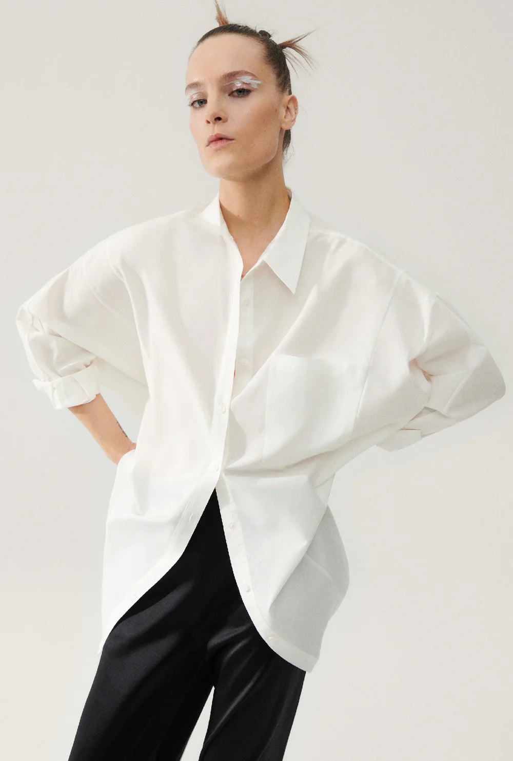 Premium Cotton Silk Blend Round Neck Shirt for Women - Soft & Breathable White Blouse for Casual & Office Wear