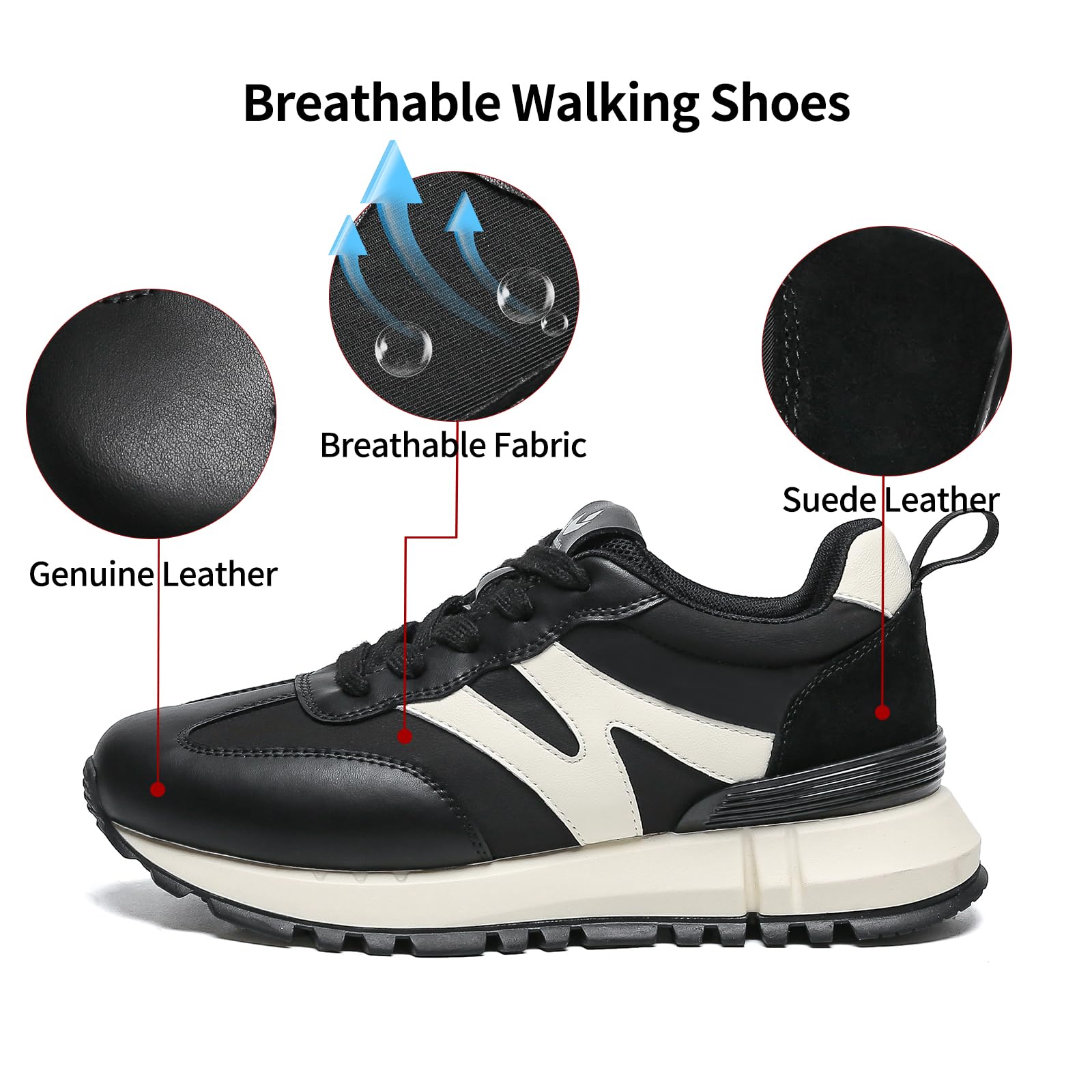 Somiliss Women's Genuine Leather & Suede Patchwork Sneakers - Non-Slip Casual Walking Shoes for Gym, Tennis & Running | Comfortable Fashion Sneakers for Workout, Travel & Everyday Wear