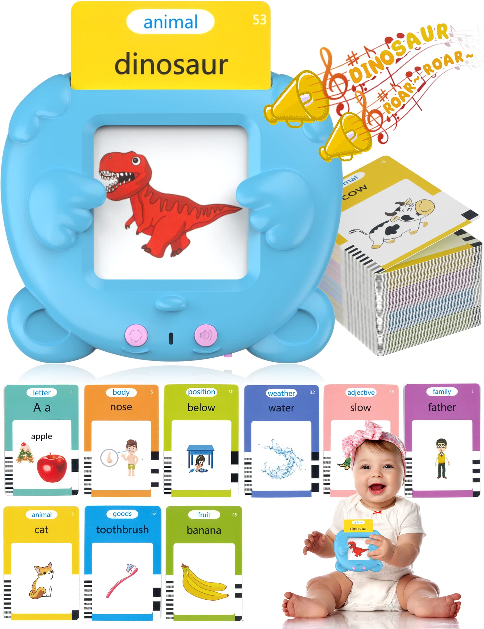 510 Sight Words Talking Flash Cards - 255 Double-Sided Educational Learning Cards for Toddlers & Kids (Blue) | Speech Therapy, Autism, Early Childhood Development | Perfect for Christmas, Birthday Gifts for Ages 1-5 | Interactive Learning Toy for Home & Classroom Use
