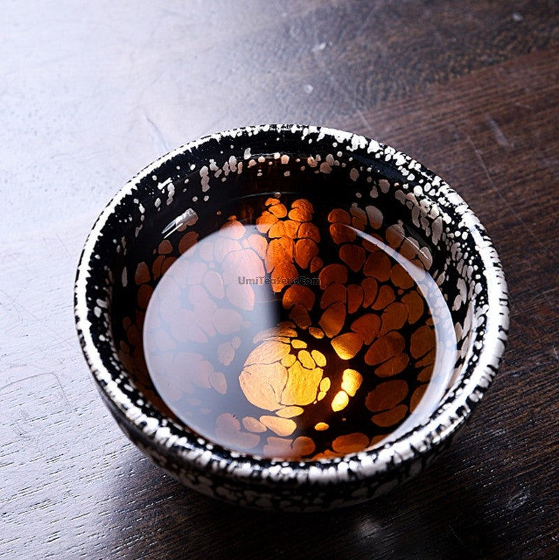 Handmade Golden & Silver Jian Zhan Gongfu Tea Cup - Traditional Chinese Ceramic Tea Set for Oolong & Pu-erh - Perfect for Tea Ceremony, Meditation & Home Decor