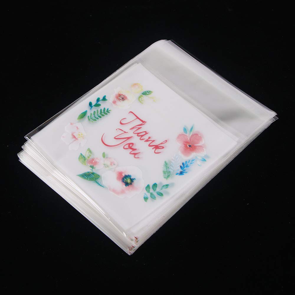 300-Piece Resealable Plastic Cellophane Bags with Self-Adhesive Closure - Thank You Printed Cookie & Candy Packaging Bags for Snacks, Treats, Candles, Soaps - Perfect for Party Favors, Gift Wrapping & Small Business Retail Packaging
