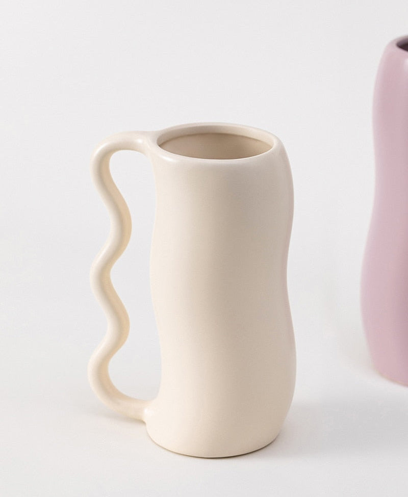 Lavender Wavy Ceramic Vase - Handmade Decorative Flower Pot for Home Decor, Wedding Centerpiece, Boho Farmhouse Style