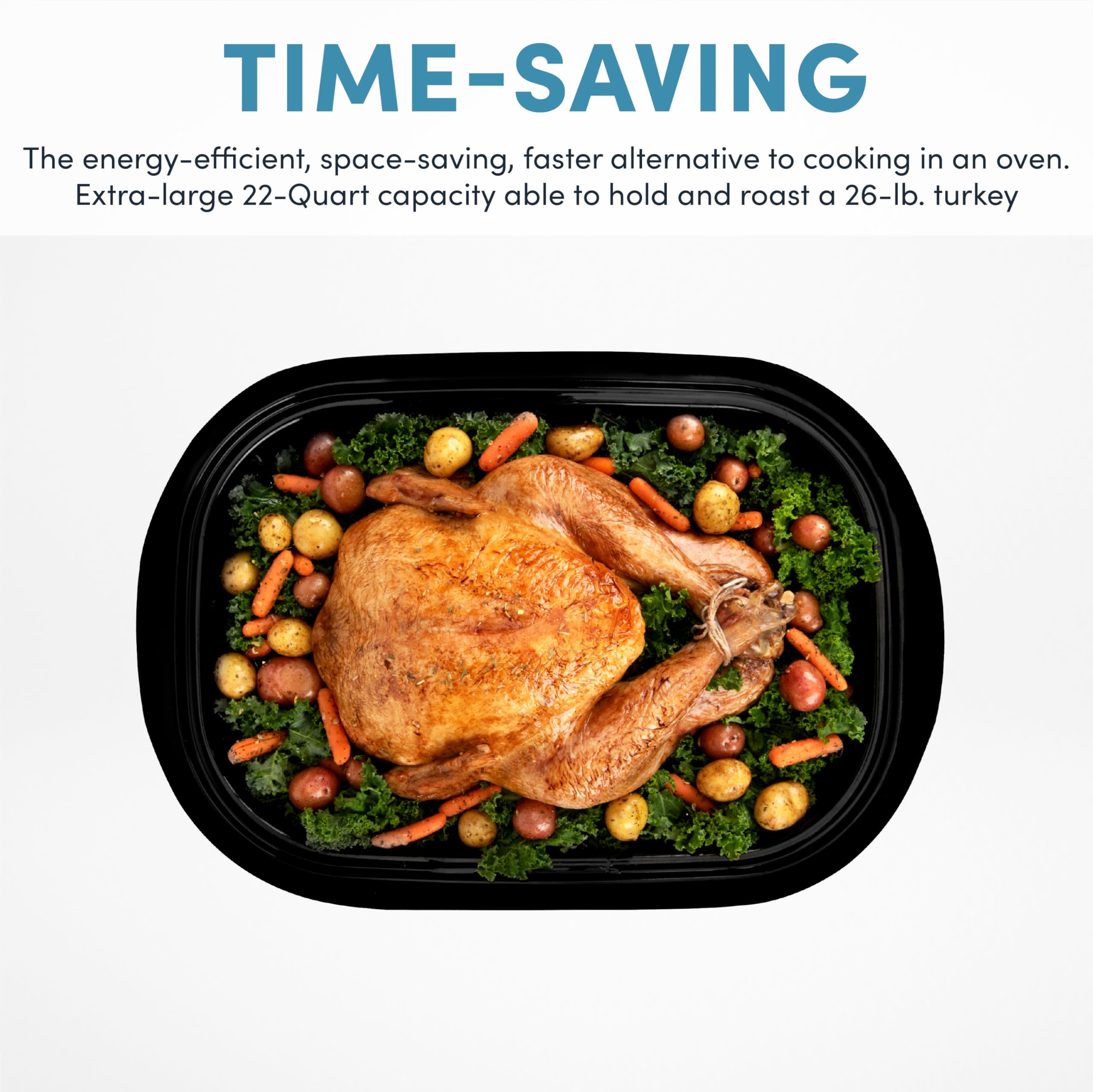 22Qt Stainless Steel Roaster Oven with Self-Basting Lid - Perfect for Holiday Turkey, Large Family Dinners & Potluck Parties