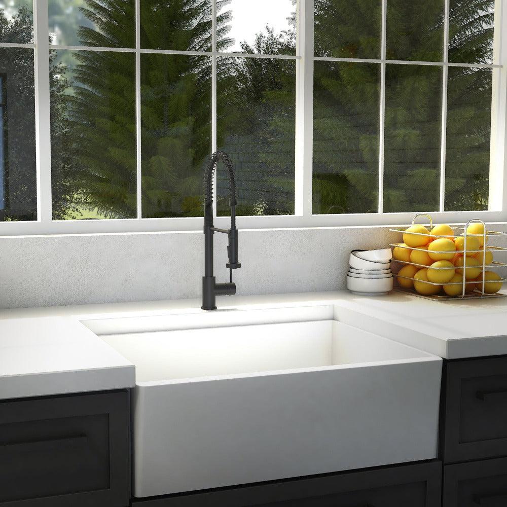 ZLINE Apollo Matte Black Pull Down Spring Single Handle Kitchen Faucet - Modern Design for Easy Dishwashing & Food Prep (APL KF MB) | Perfect for Home Kitchens & Commercial Use
