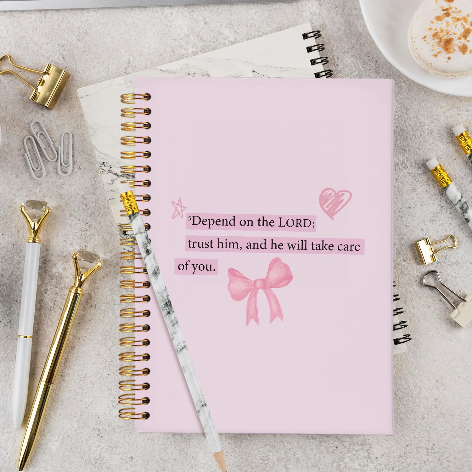 Coquette Pink Bow Christian Notebook - Depend on the Lord Bible Journal for Women, 5.5x8.3 Inch | Perfect for Church Notes, Scripture Study & Daily Devotional Writing