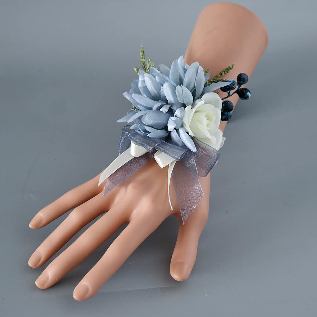 10 Inches Burgundy Navy Blue Rose Bouquet - Handmade Real Touch Bridal Flowers for Wedding, Engagement, Anniversary & Vow Renewal (Corsage) - Perfect for Bridal Shower, Photo Props and Romantic Decorations