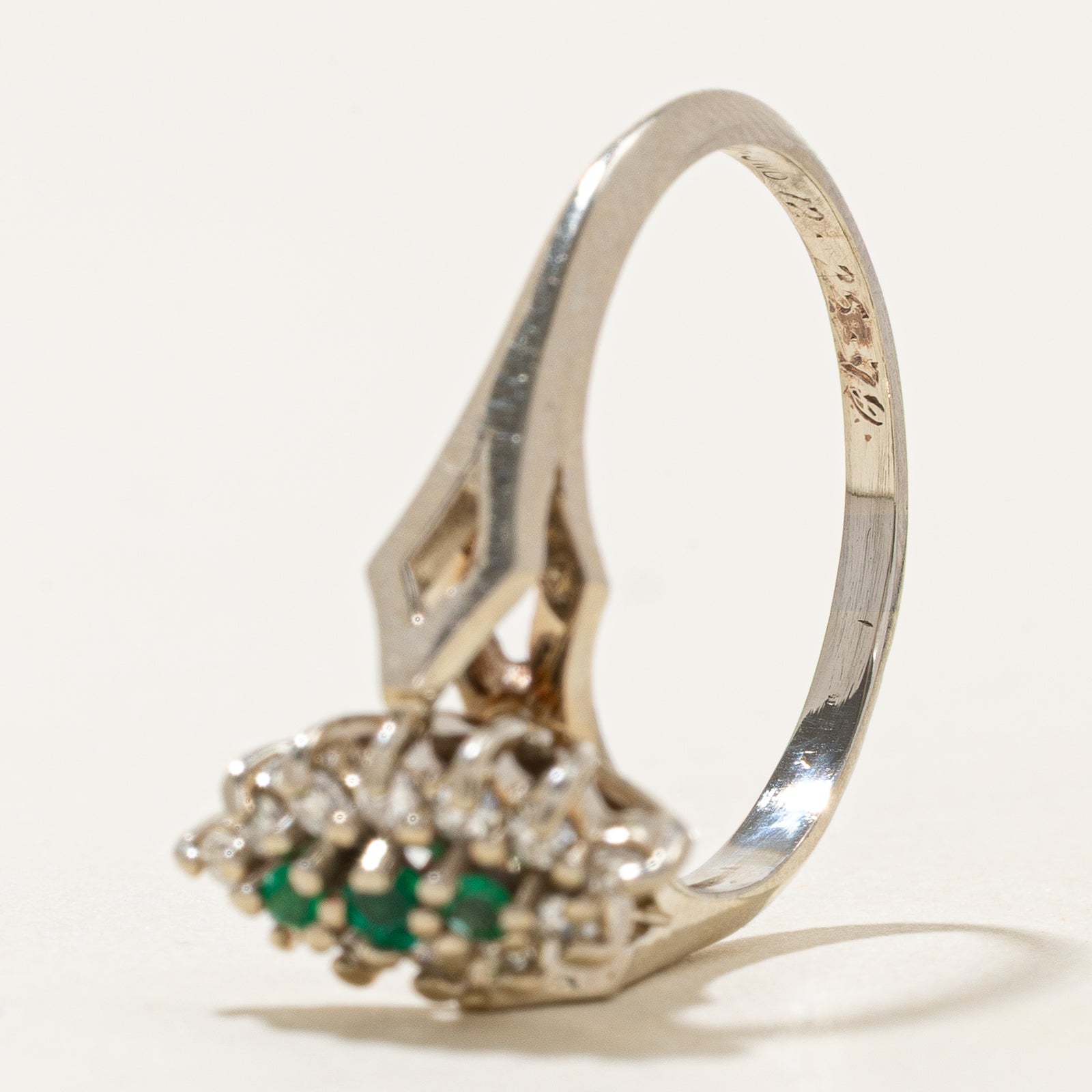Emerald and Diamond Cluster Ring - 0.10ctw & 0.17ctw - Size 8 - Elegant Jewelry for Women, Perfect for Weddings, Anniversaries and Special Occasions
